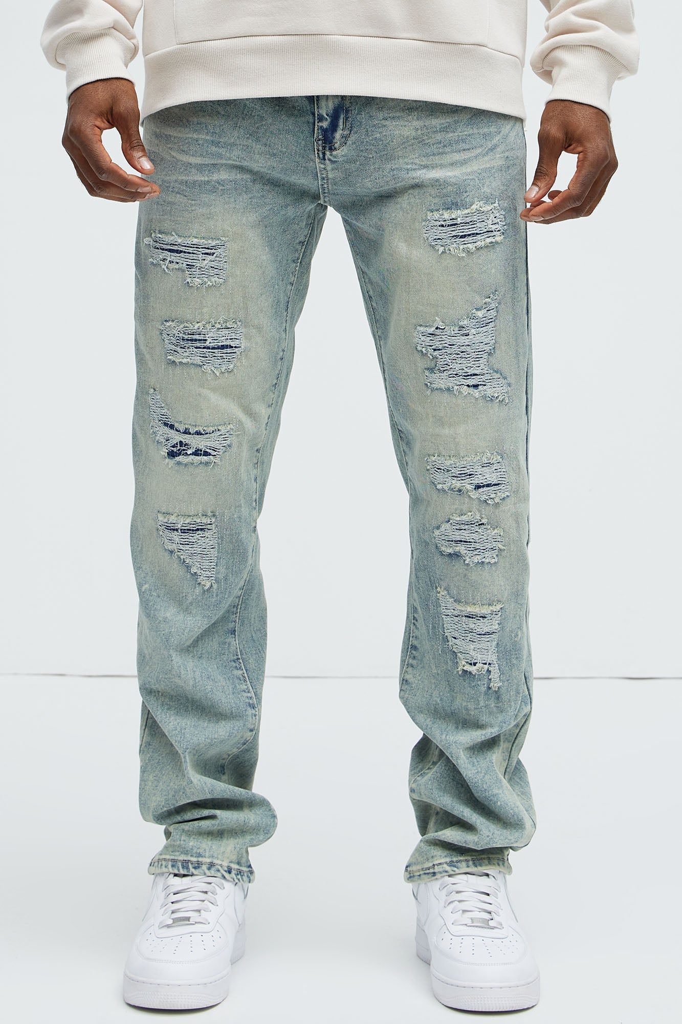 Can't Be Distressed Slim Jeans - Acid Wash Blue