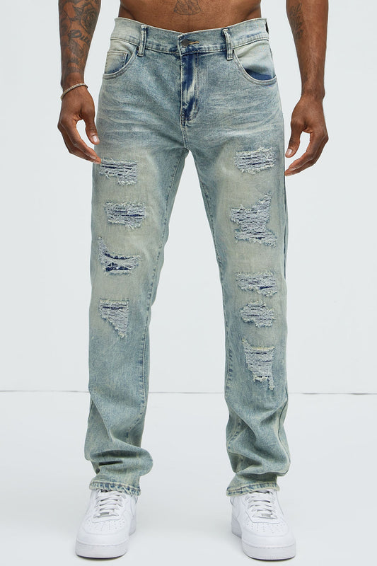 Can't Be Distressed Slim Jeans - Acid Wash Blue