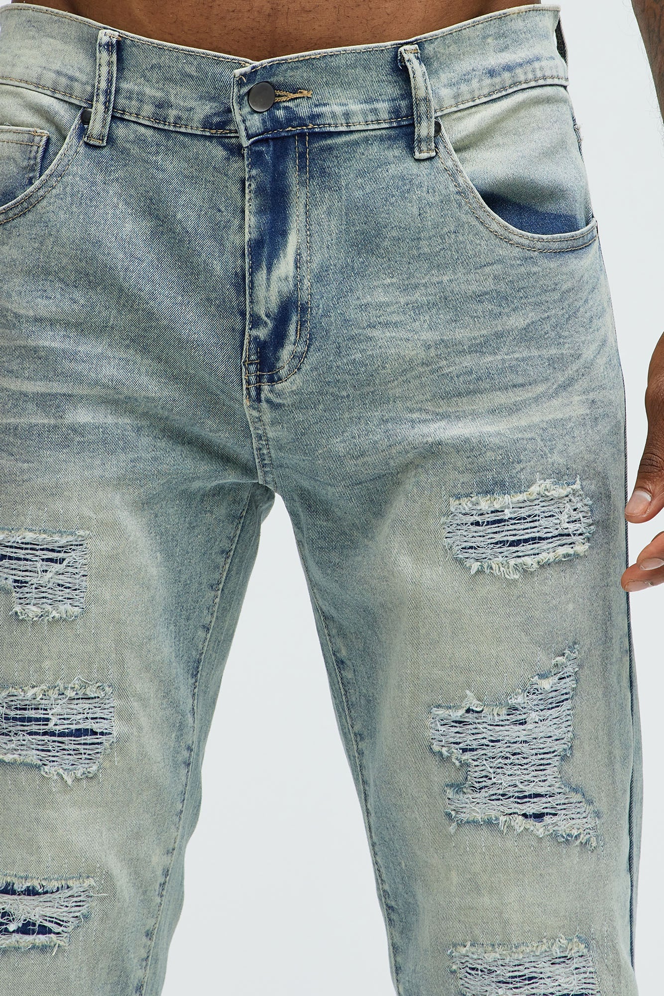 Can't Be Distressed Slim Jeans - Acid Wash Blue