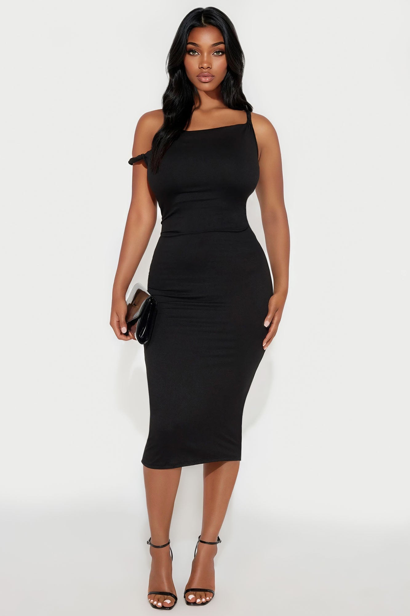Cassie Off Shoulder Midi Dress - Black