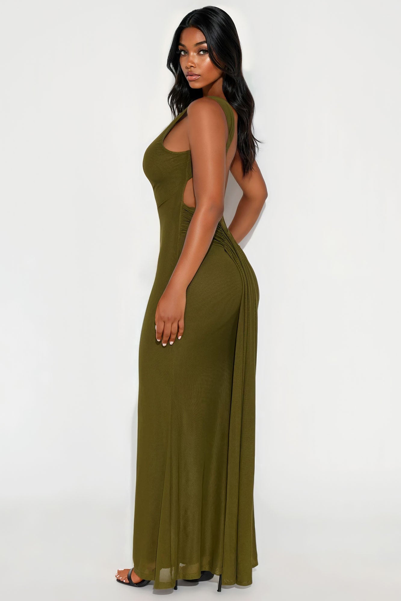 Say My Name Backless Maxi Dress - Olive