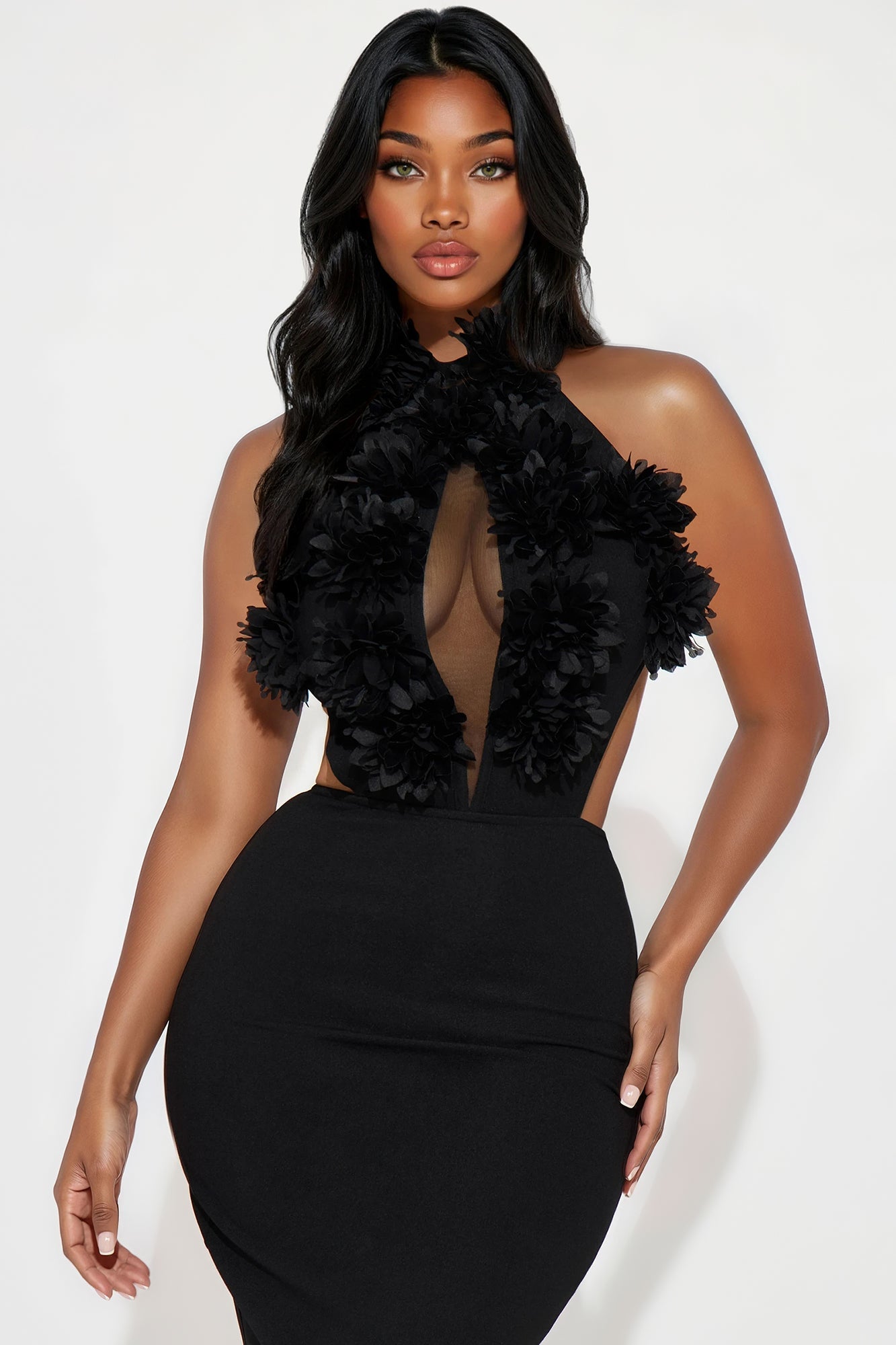 Lillian Floral Applique Gown - Black