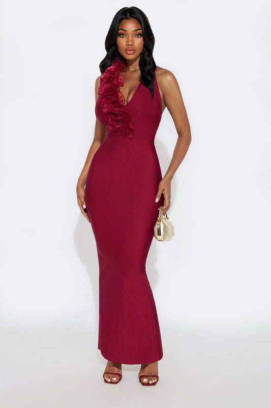 Bold Heart Ruffle Gown - Wine