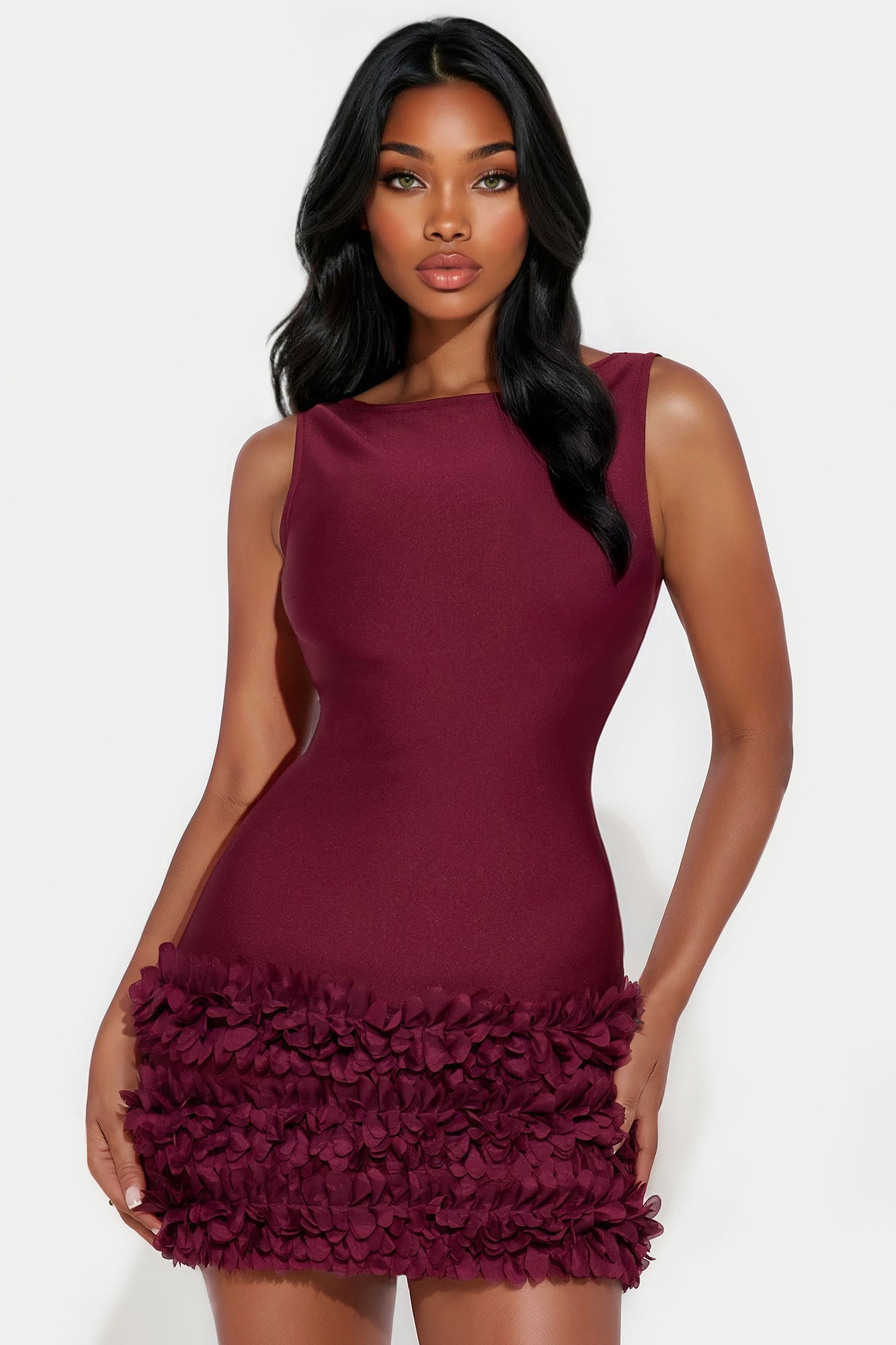 Ruffle Me Up Backless Bandage Mini Dress - Burgundy