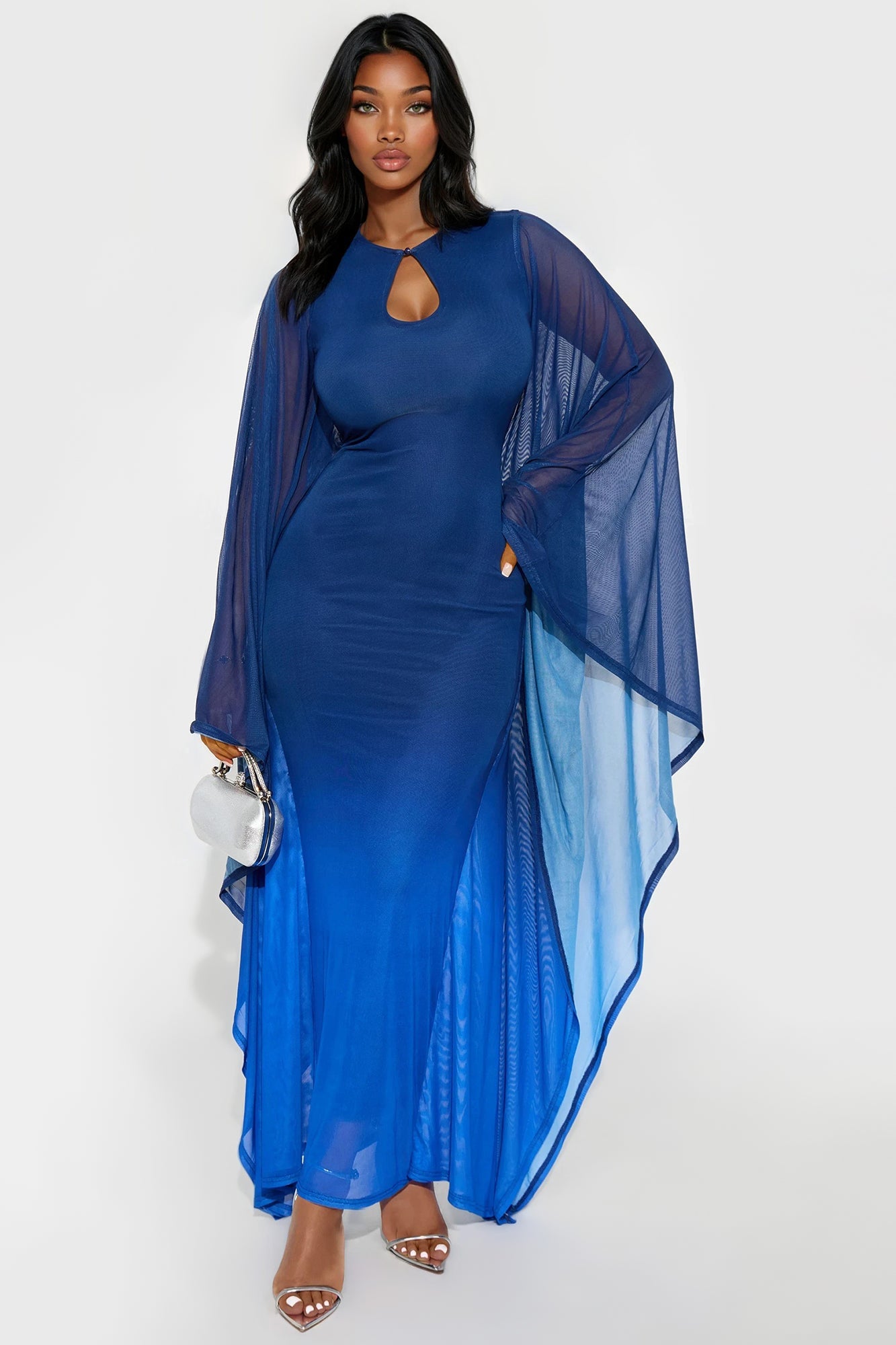 Poisoned Love Ombre Mesh Maxi Dress - Navy
