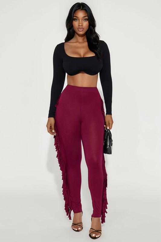 Shake It Like a Fringe Shaker Legging - Burgundy