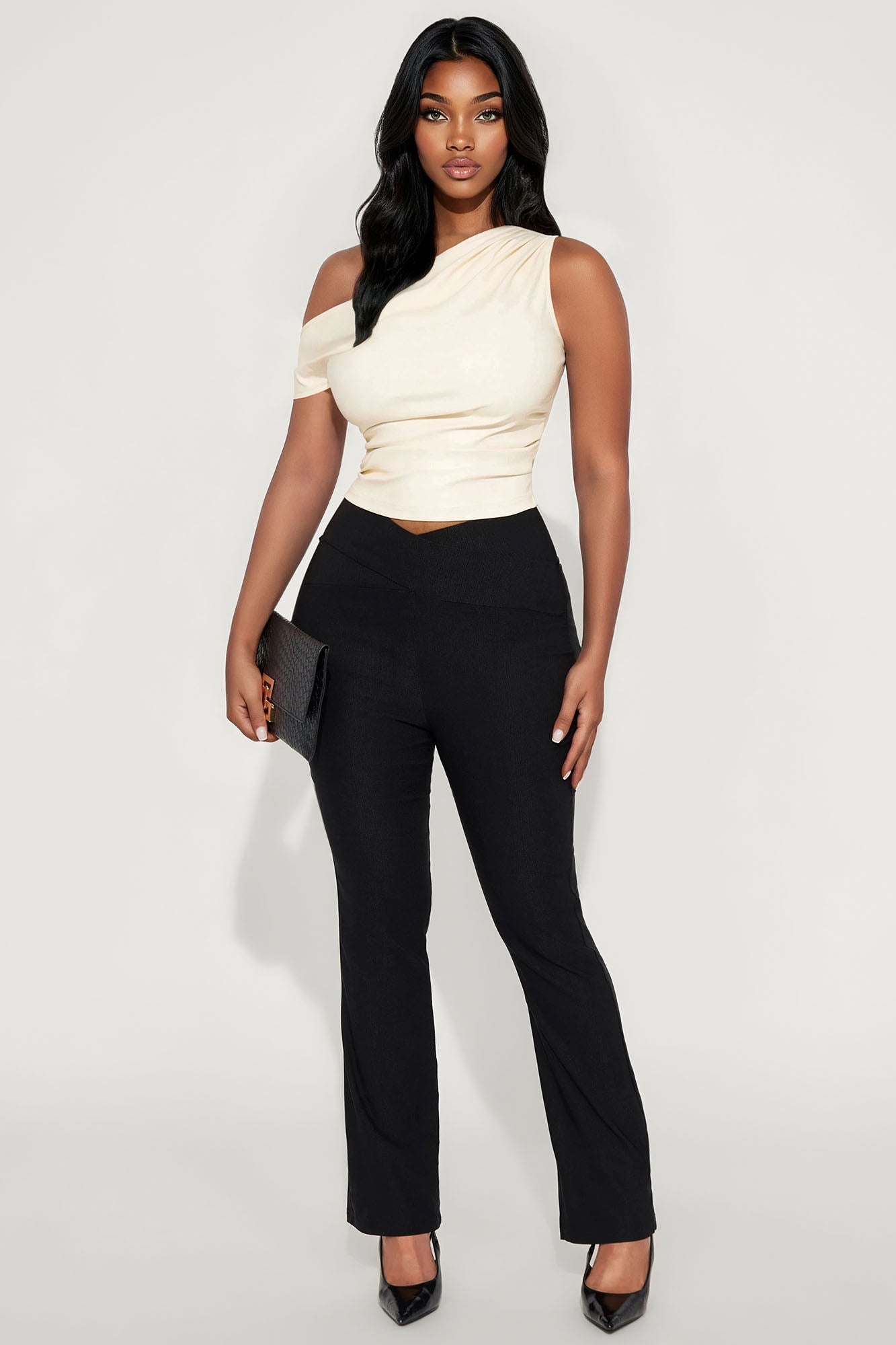 Carina Off Shoulder Faux Leather Top - Cream