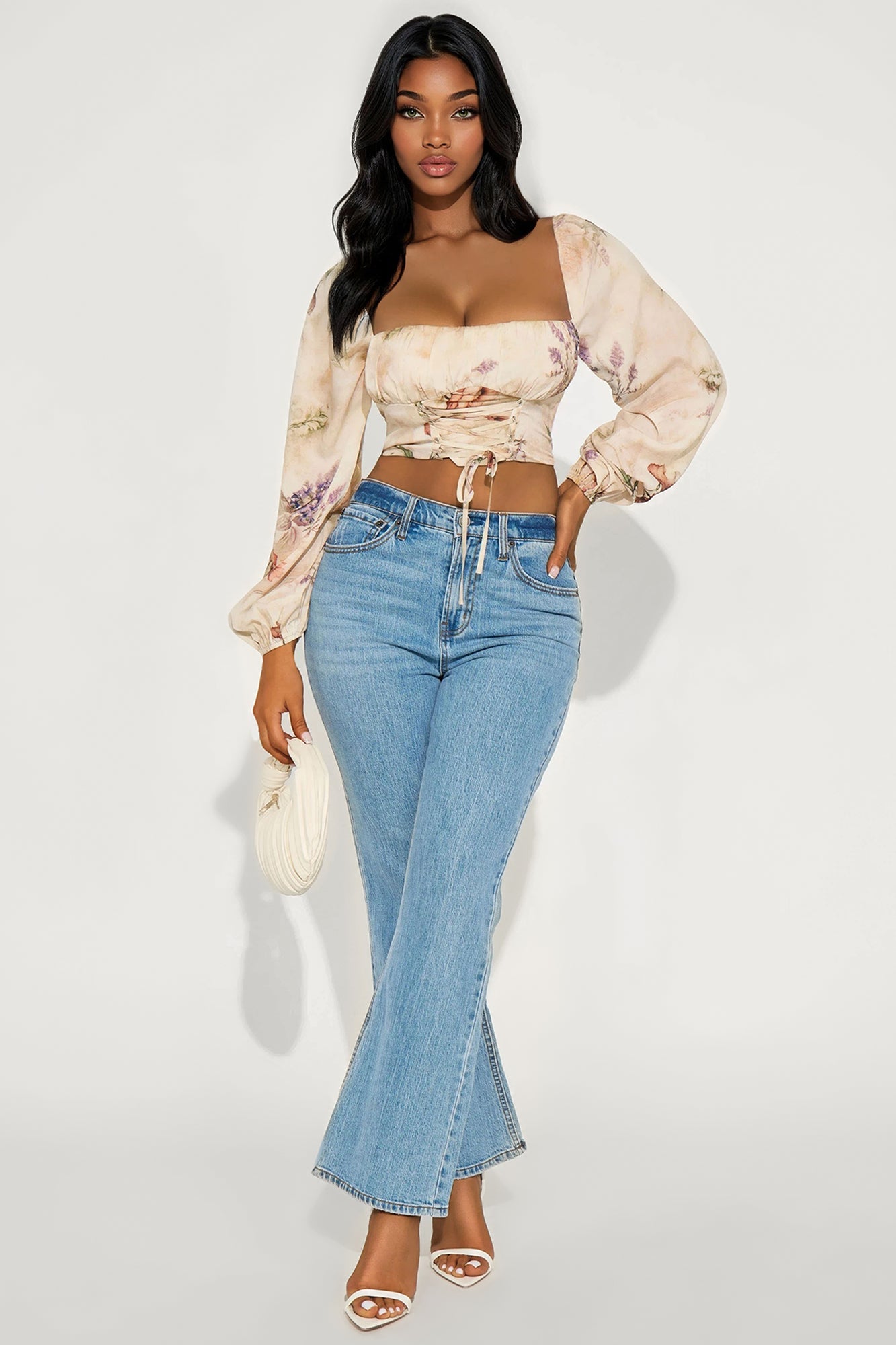 Our Little Secret Lace Up Floral Blouse - Taupe/combo