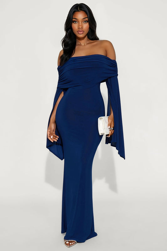 Krystal Off Shoulder Maxi Dress - Navy
