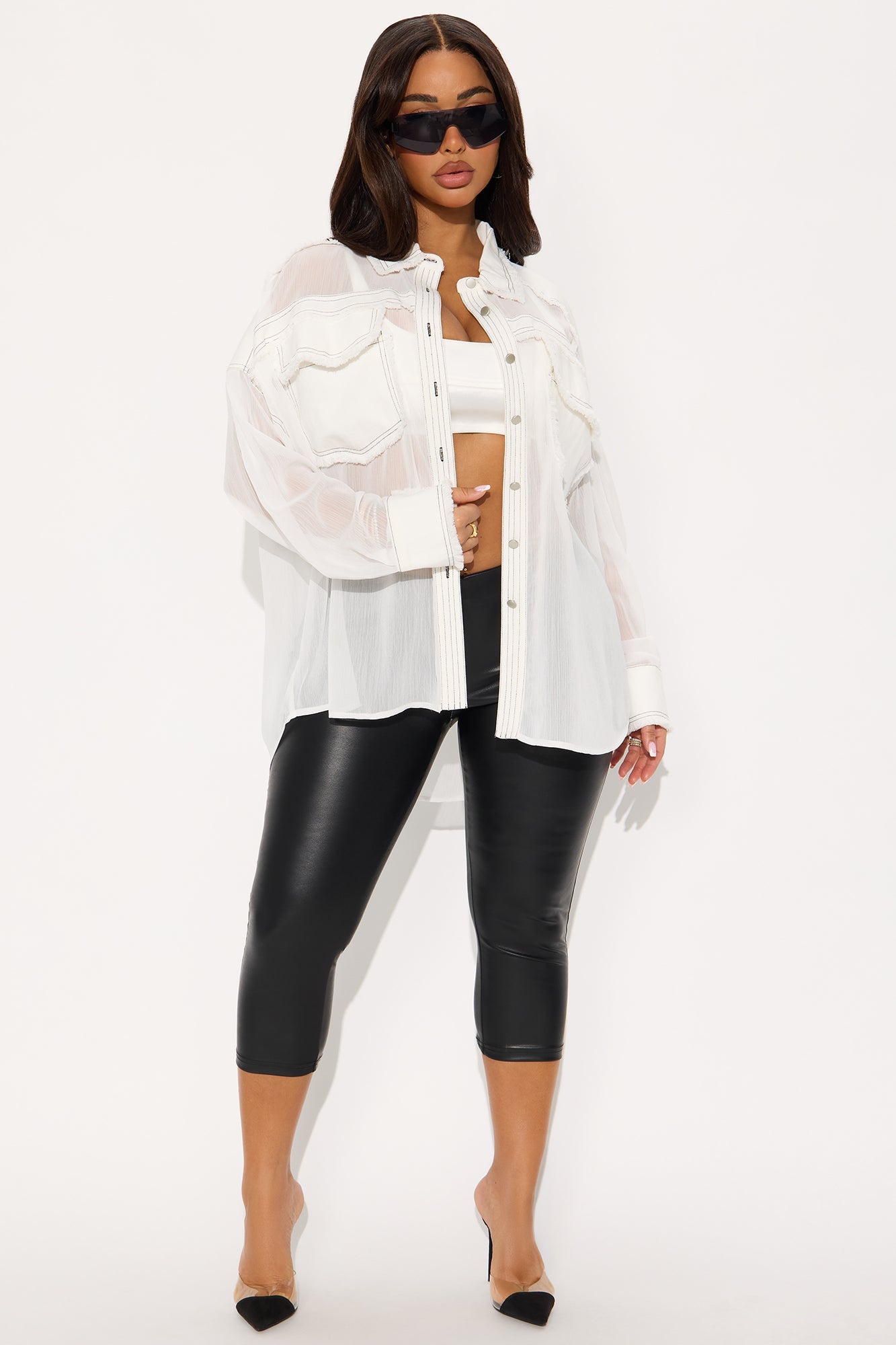 It's A Denim Thing Chiffon Shirt - White