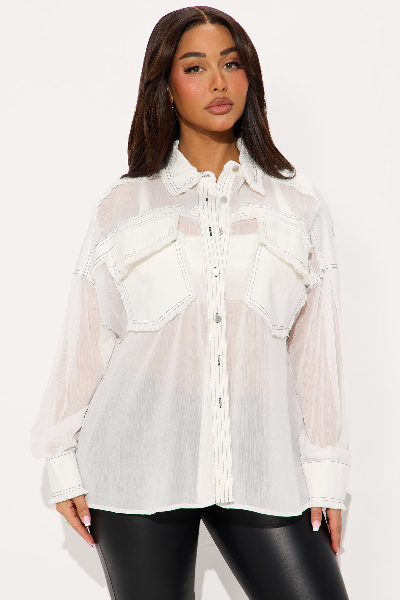 It's A Denim Thing Chiffon Shirt - White