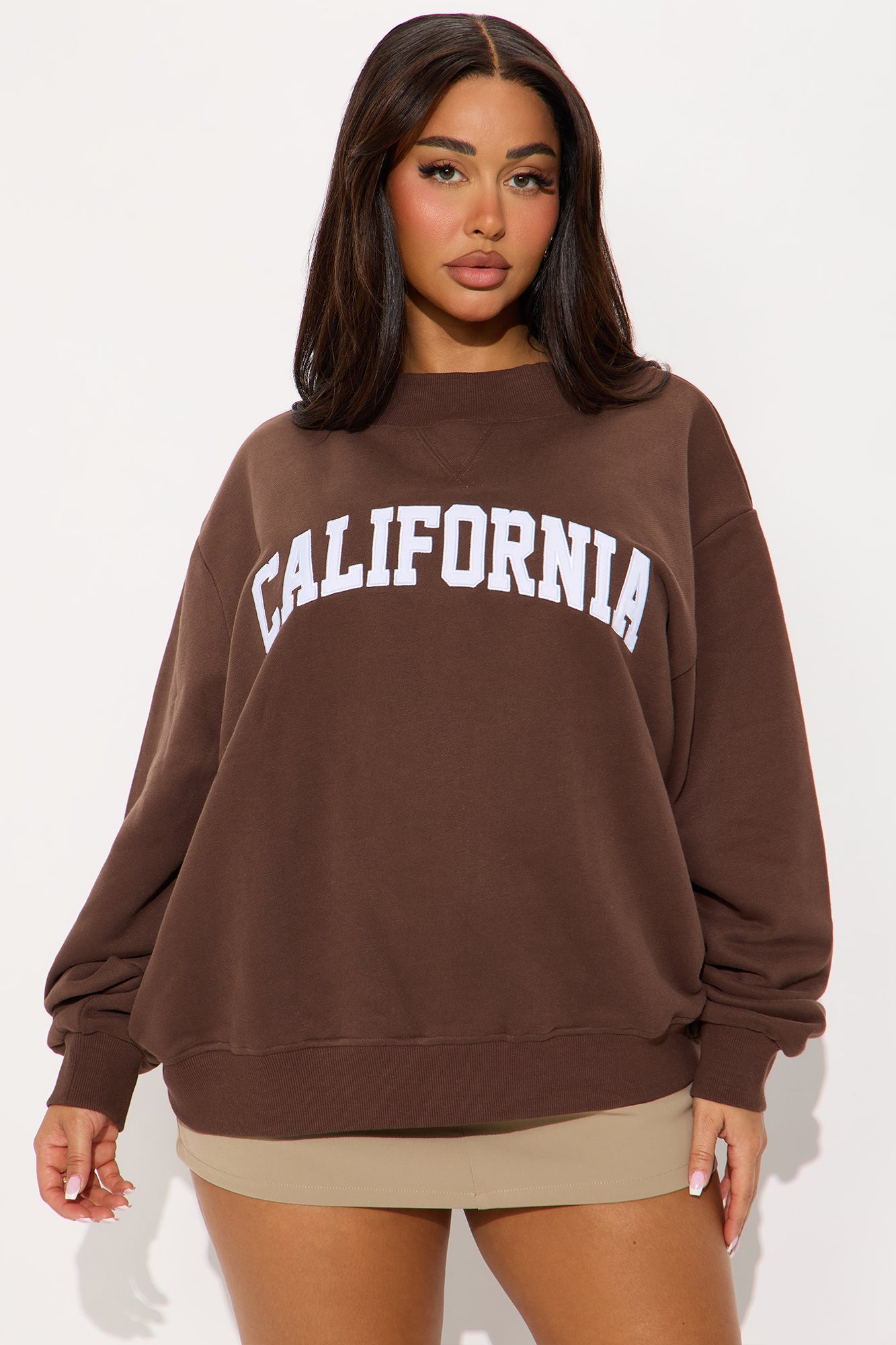 California Mock Neck Oversized Sweatshirt - Brown