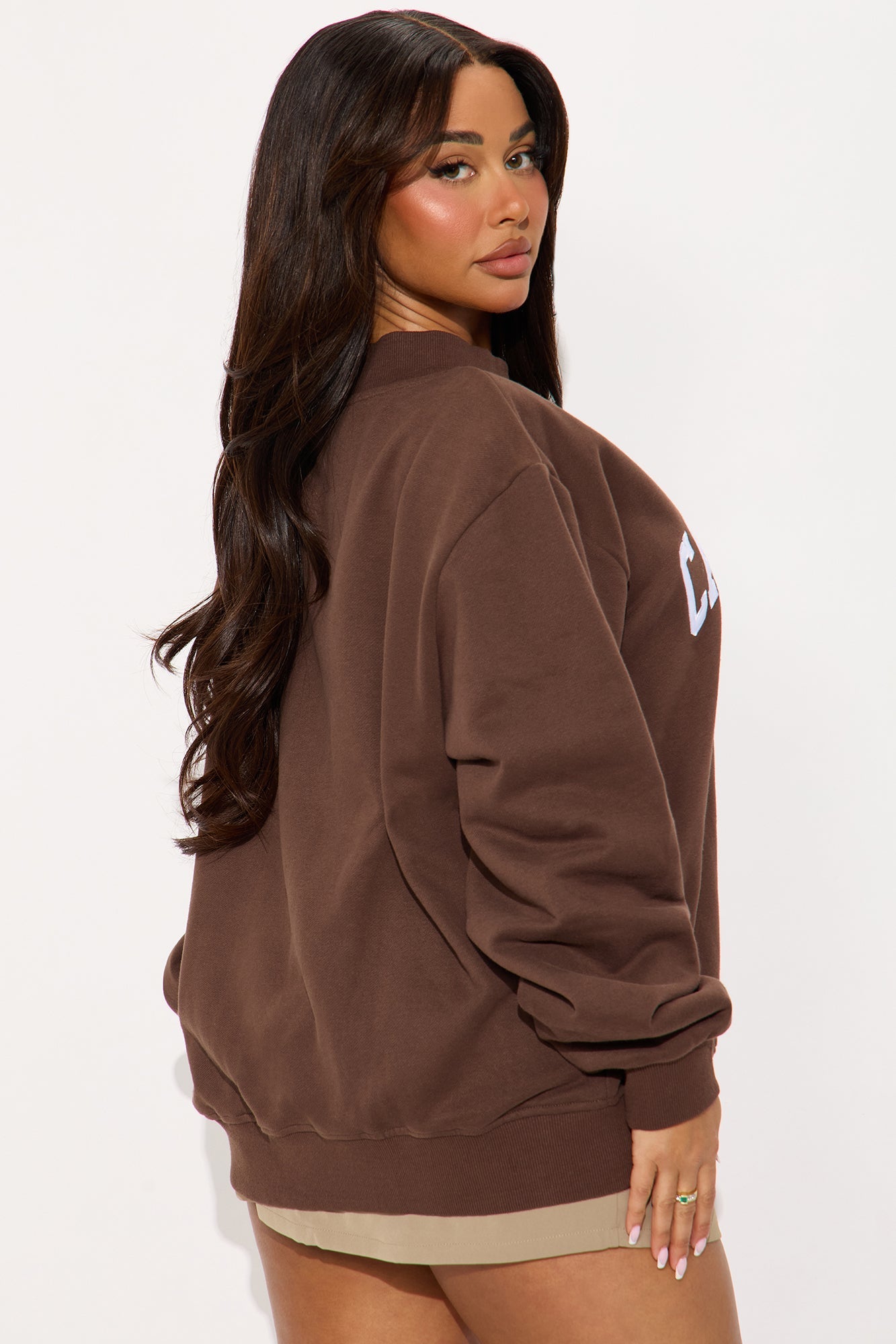 California Mock Neck Oversized Sweatshirt - Brown