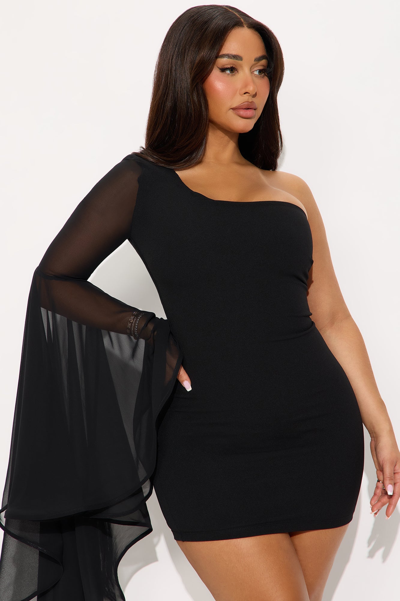 If You Had My Love Drape Sleeve Mini Dress - Black