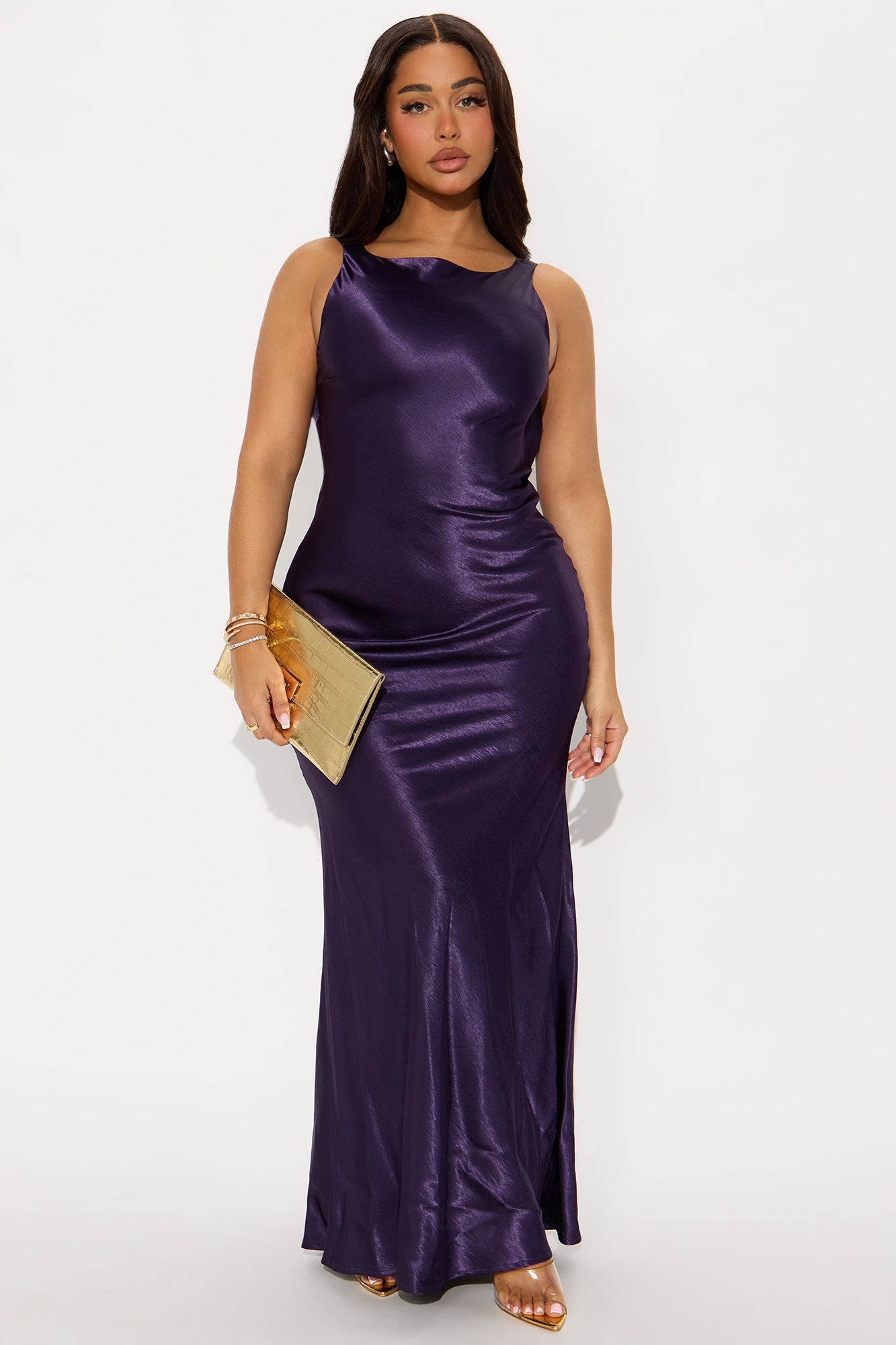 Tayler Satin Backless Maxi Dress - Purple
