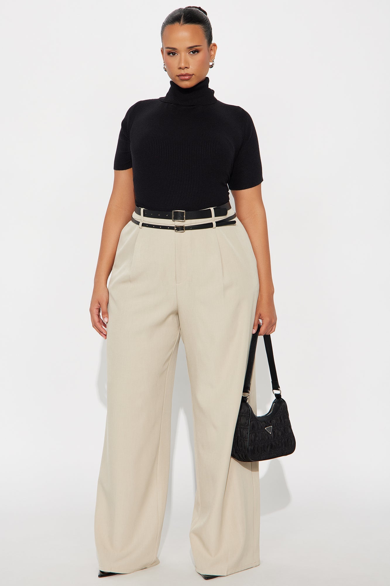Geraldine Belted Wide Leg Trousers 33″ - Stone