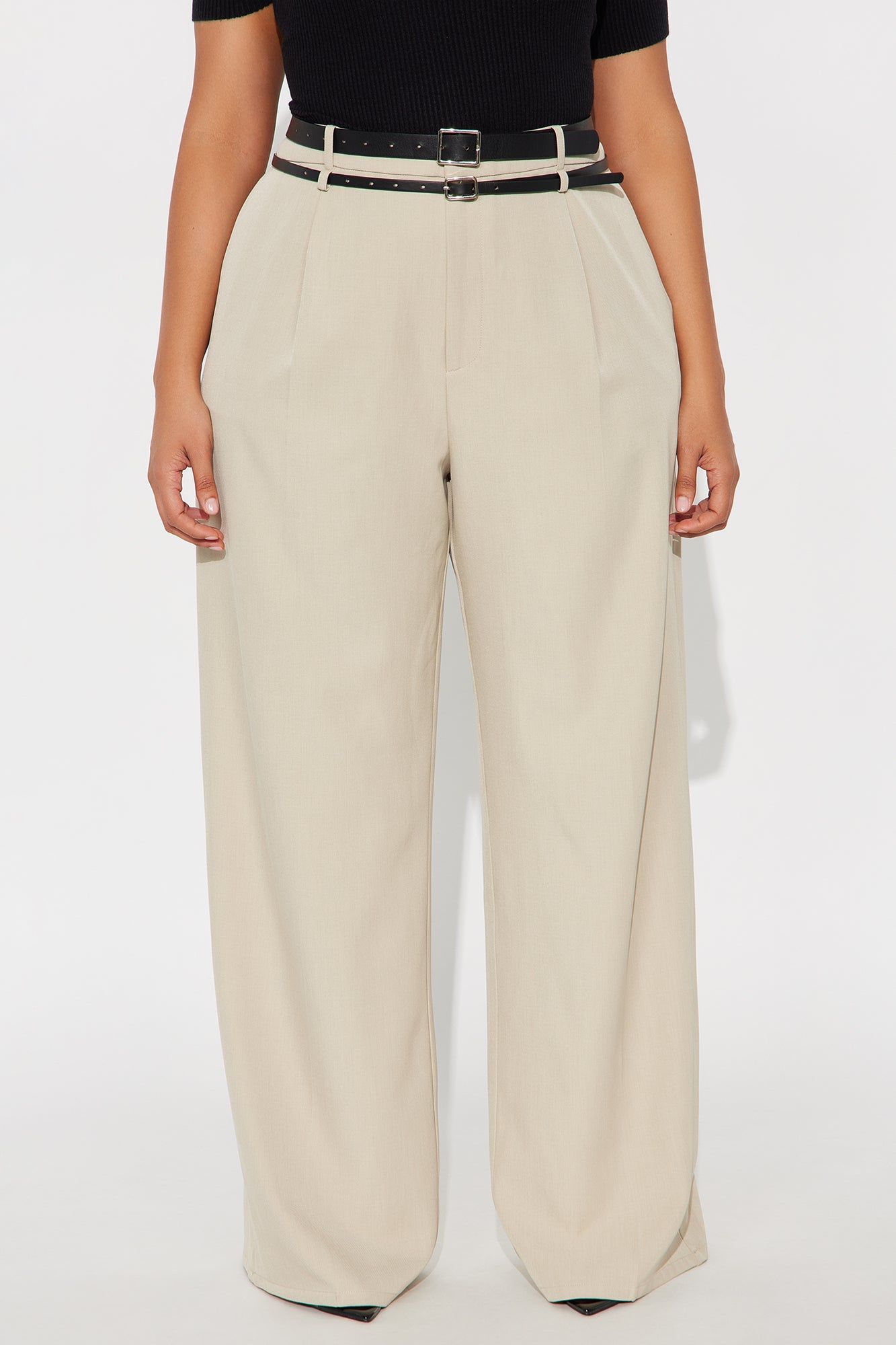 Geraldine Belted Wide Leg Trousers 33″ - Stone