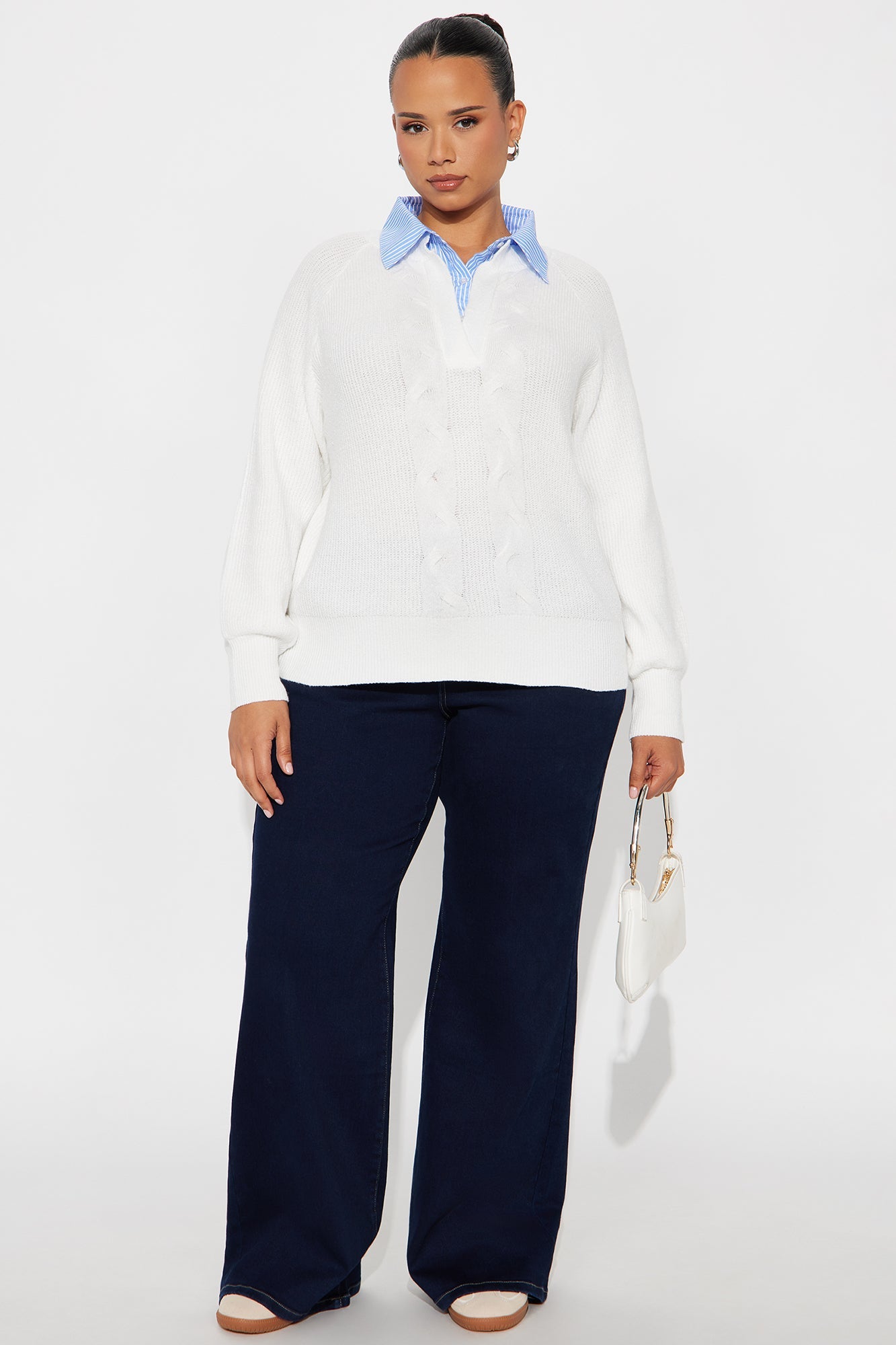 Stay Elite Pullover Collared Sweater - Ivory/combo