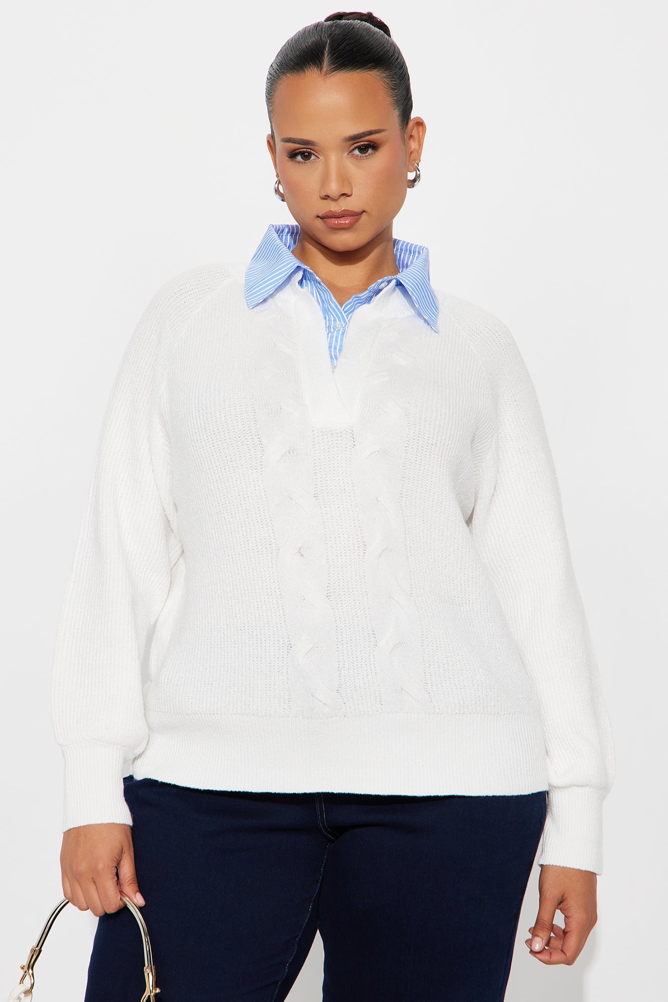Stay Elite Pullover Collared Sweater - Ivory/combo