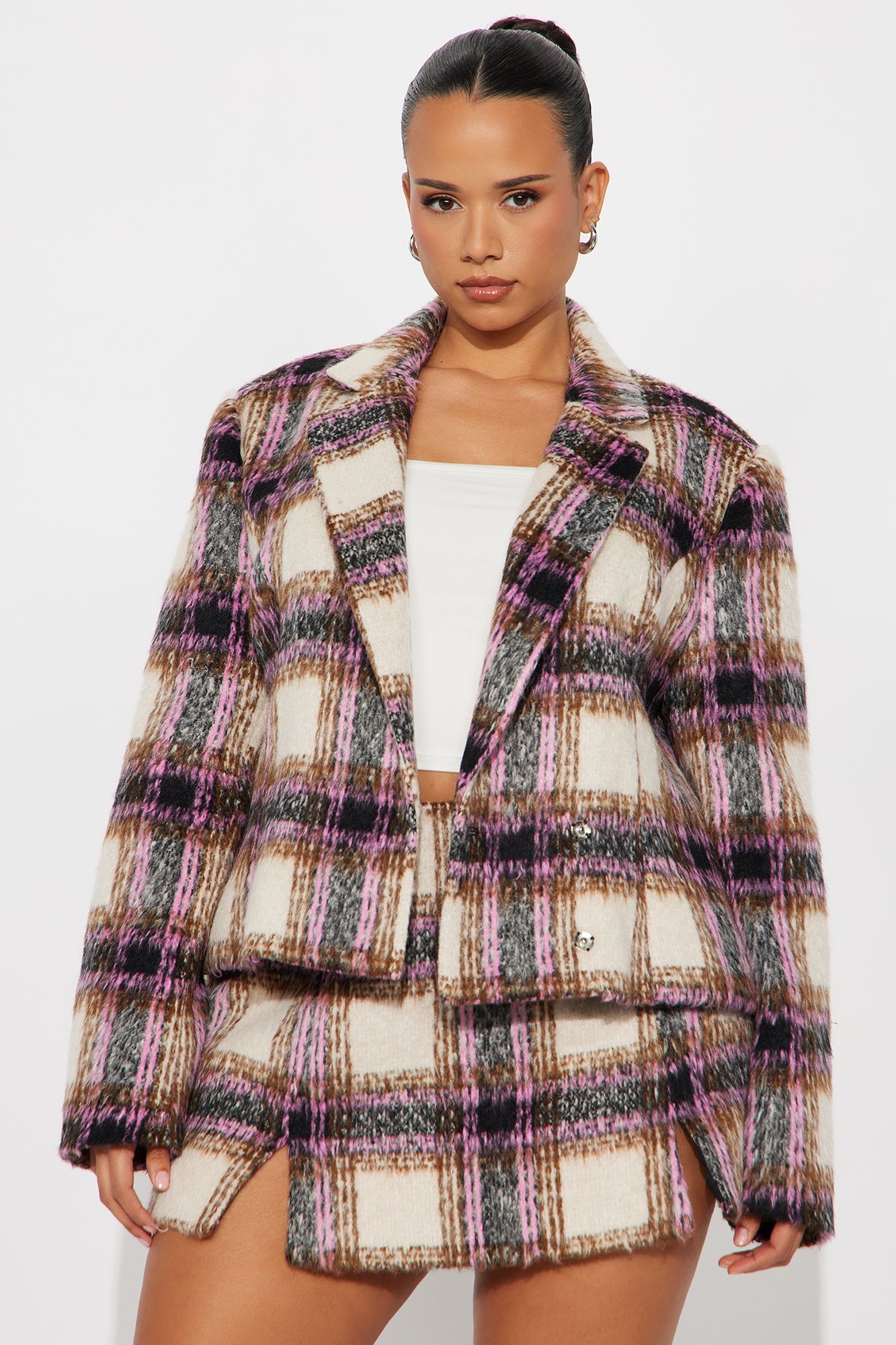 Get A Clue Check Blazer - Pink/combo