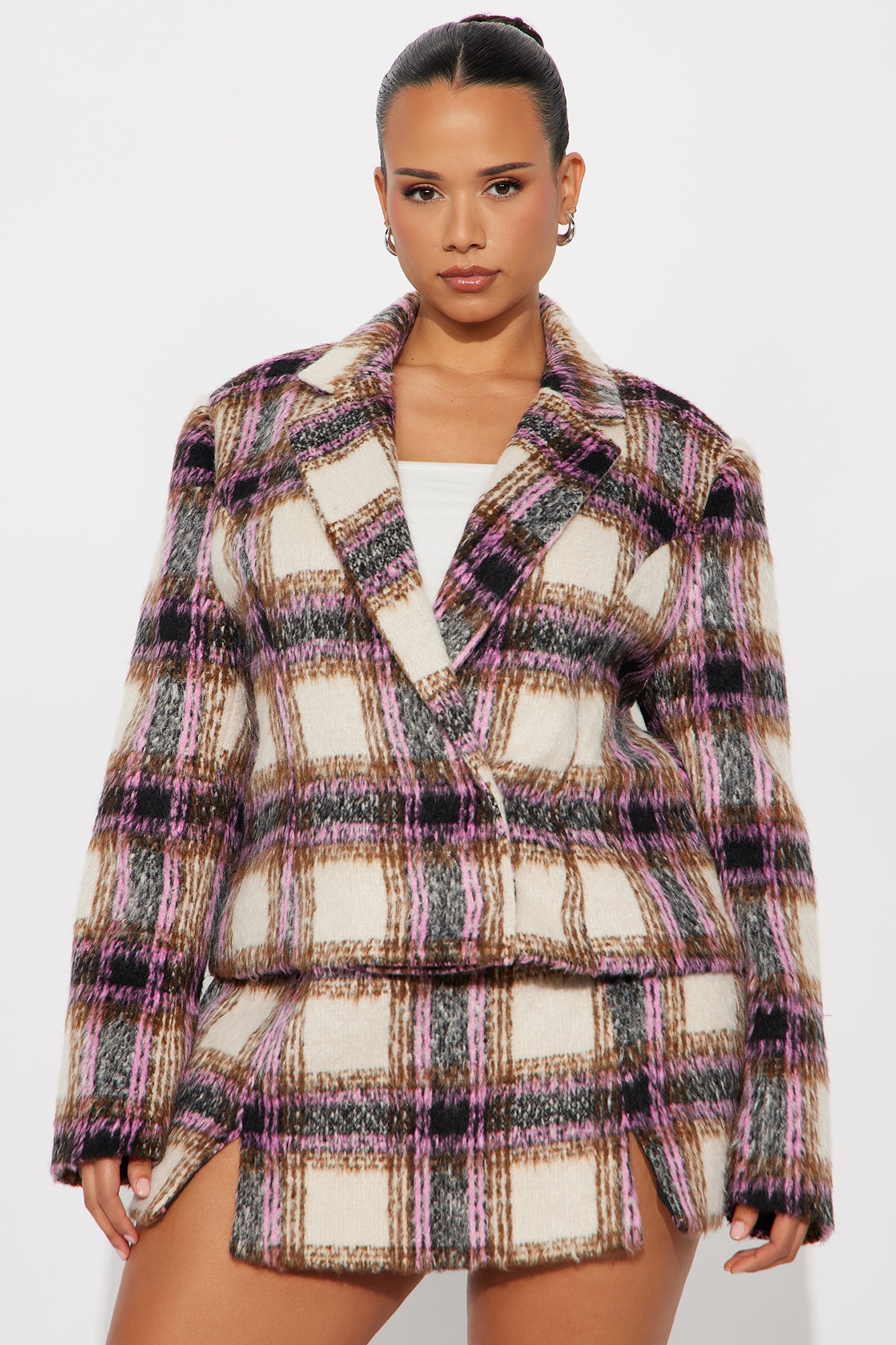 Get A Clue Check Blazer - Pink/combo