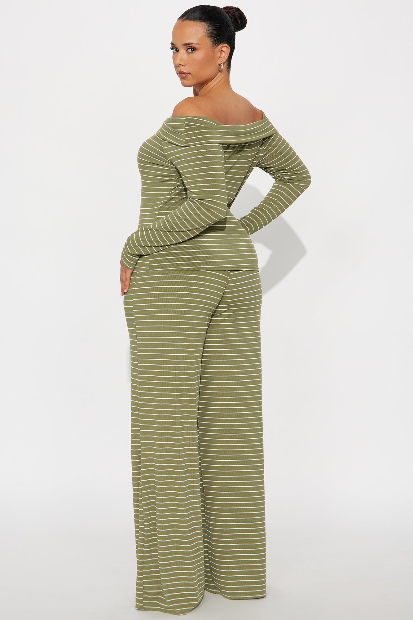 Esme Off Shoulder Long Sleeve Pant Set - Olive