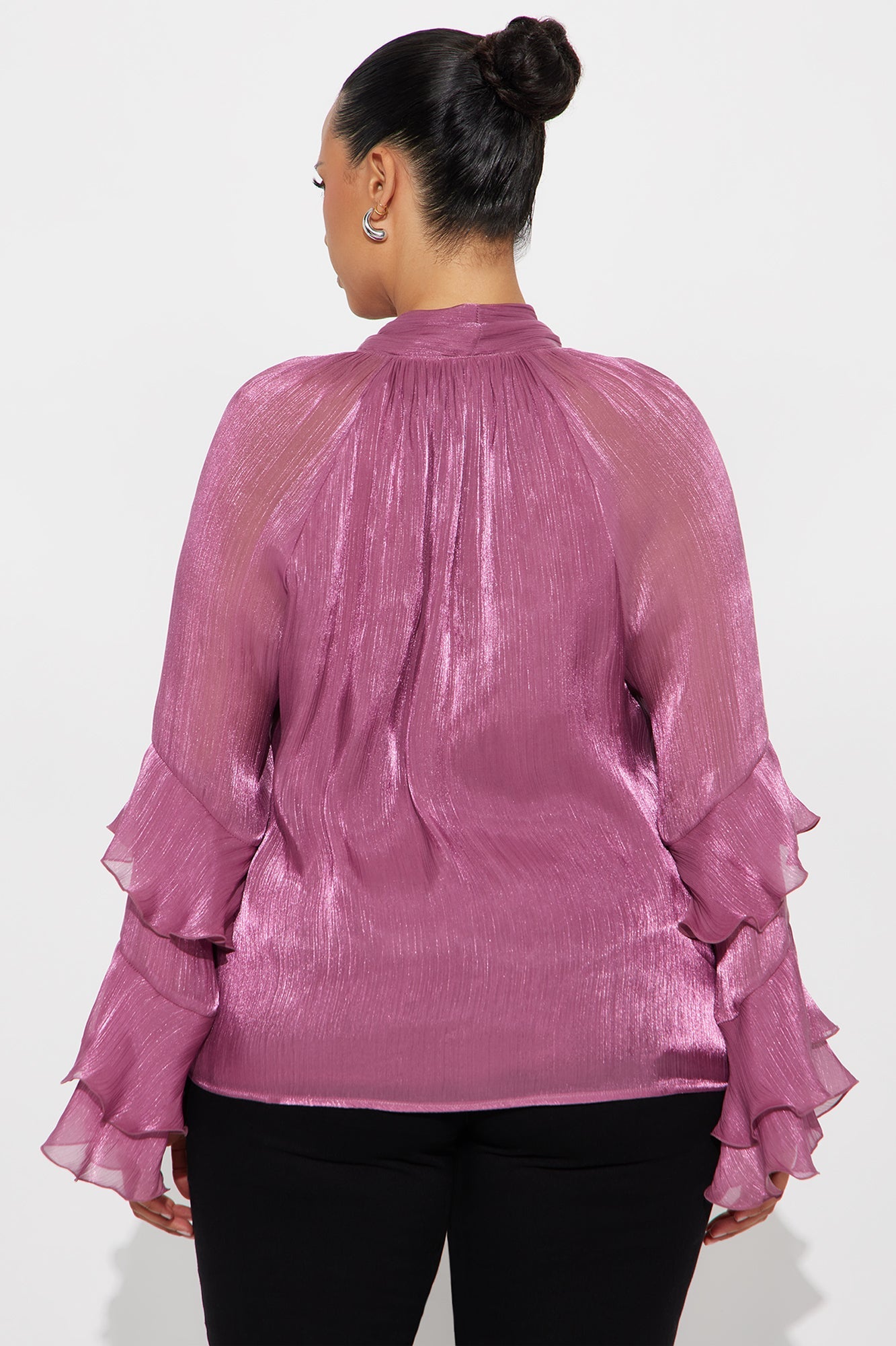 Crystal Clear Neck Tie Ruffle Chiffon Top - Mauve