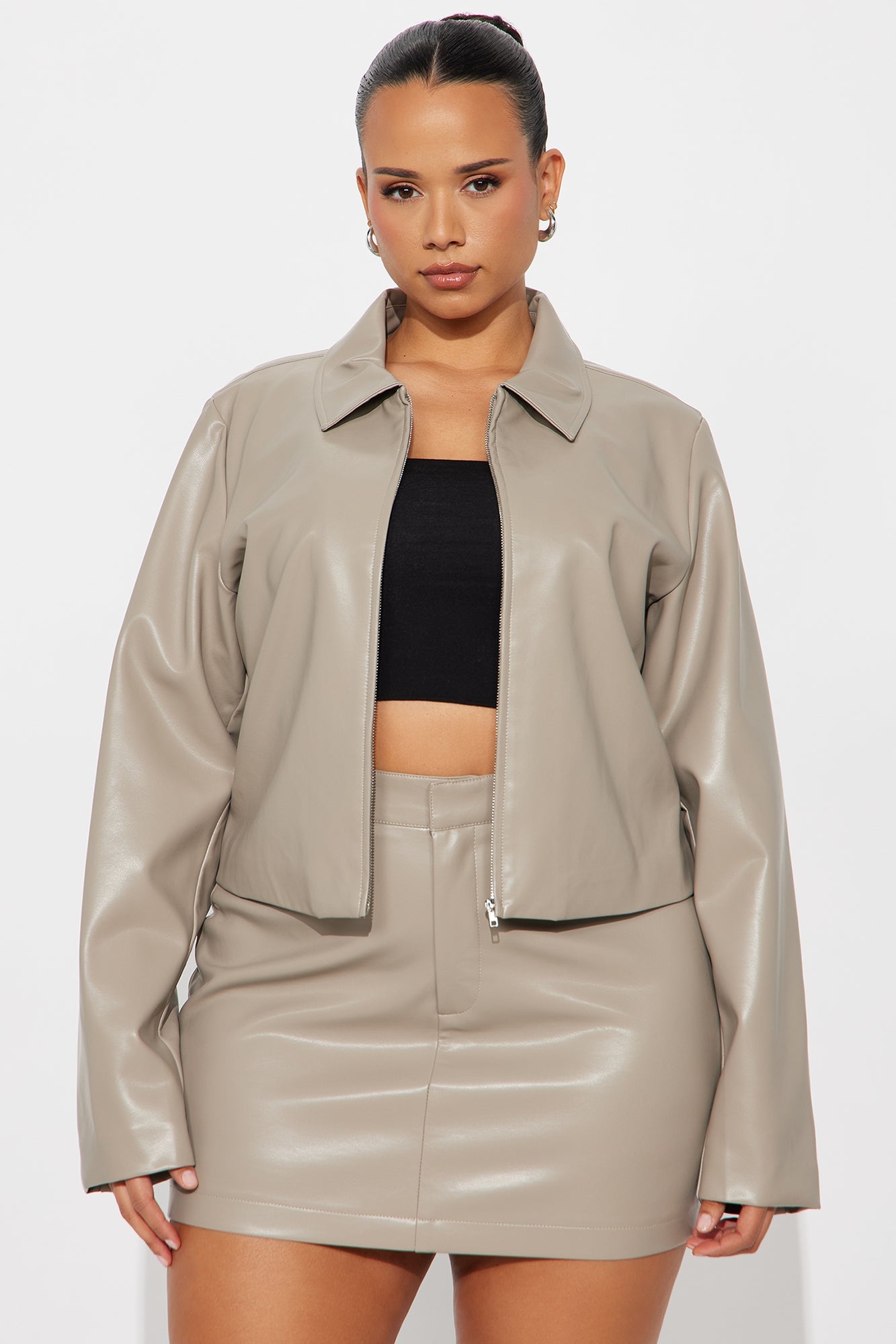 Stella Faux Leather Moto Jacket - Stone