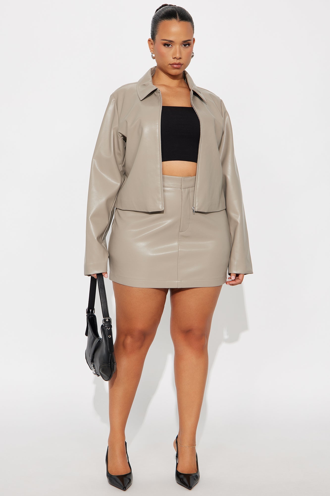 Stella Faux Leather Mini Skirt - Stone