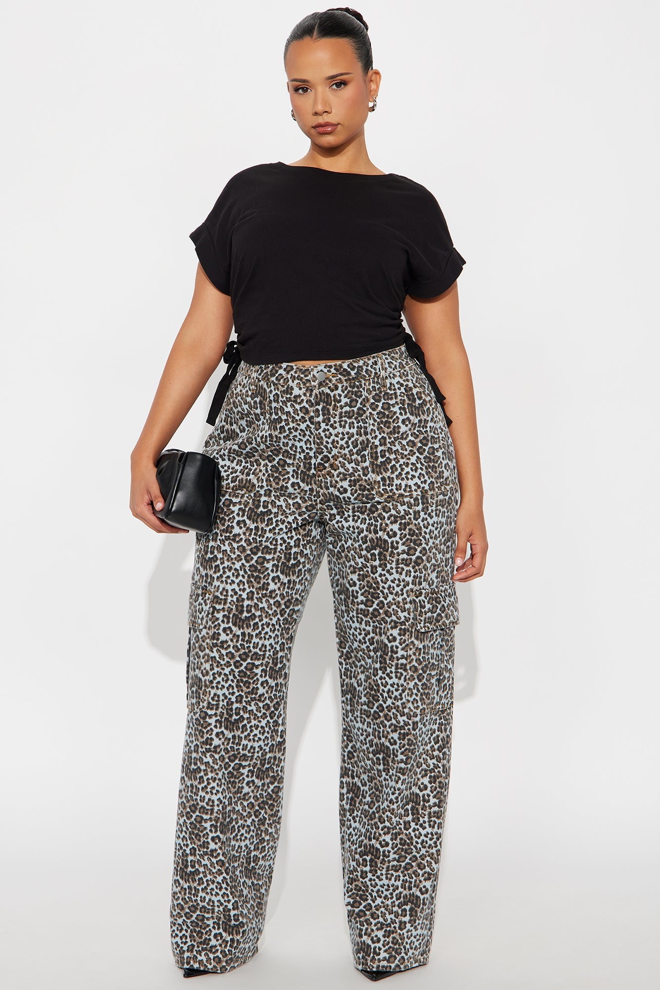 Unbothered Twill Leopard Wide Leg Pant 33″ - Blue/combo