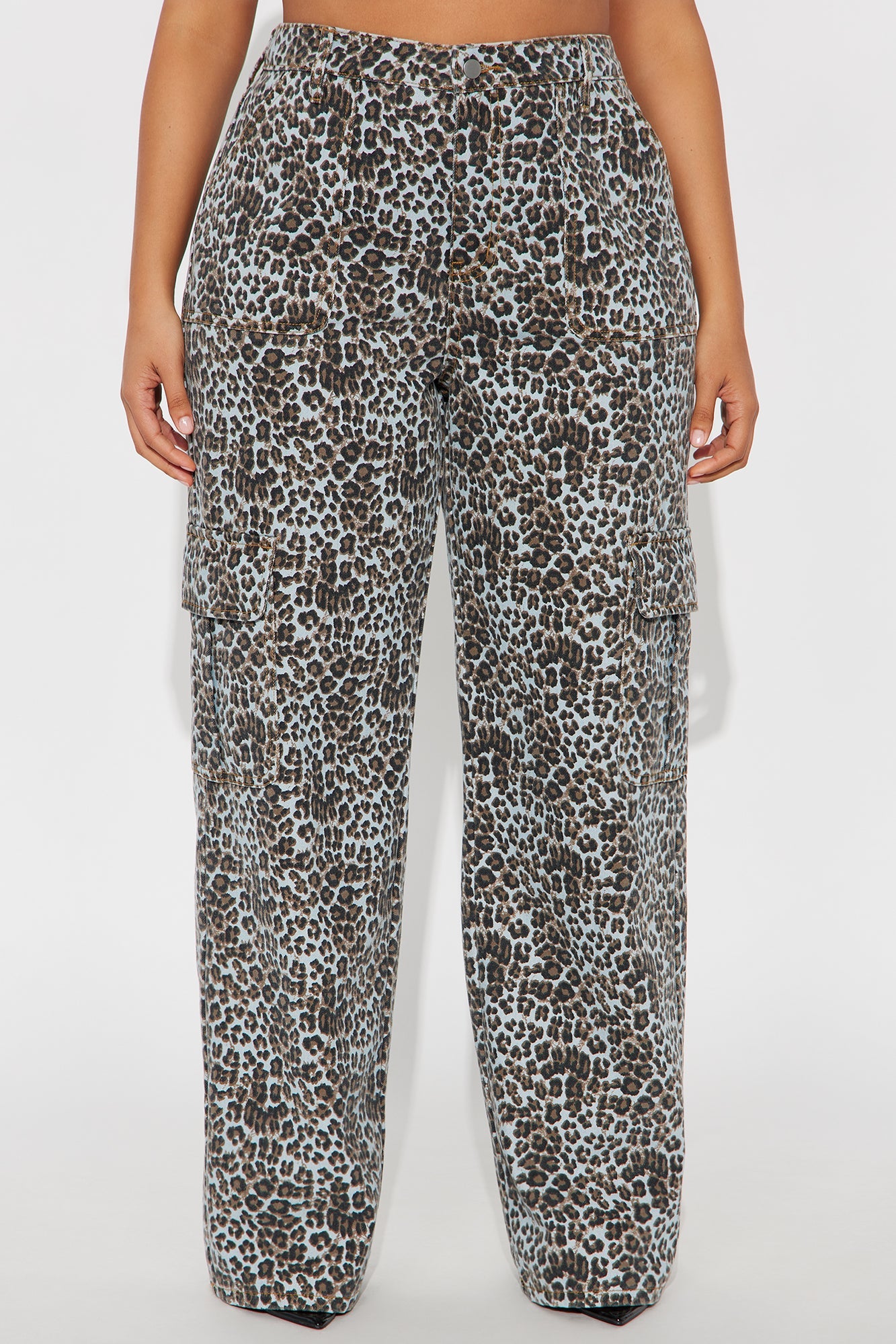 Unbothered Twill Leopard Wide Leg Pant 33″ - Blue/combo