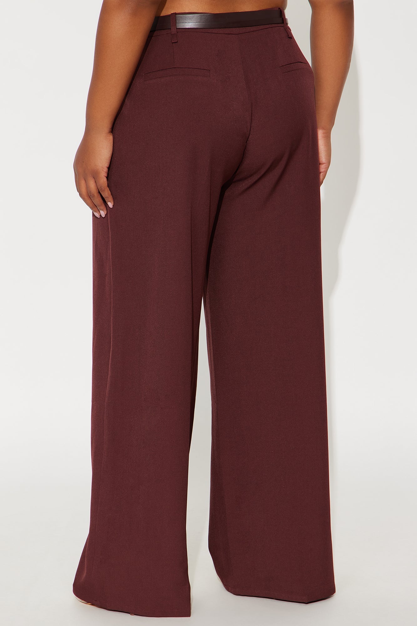Geraldine Belted Wide Leg Trousers 33″ - Wine