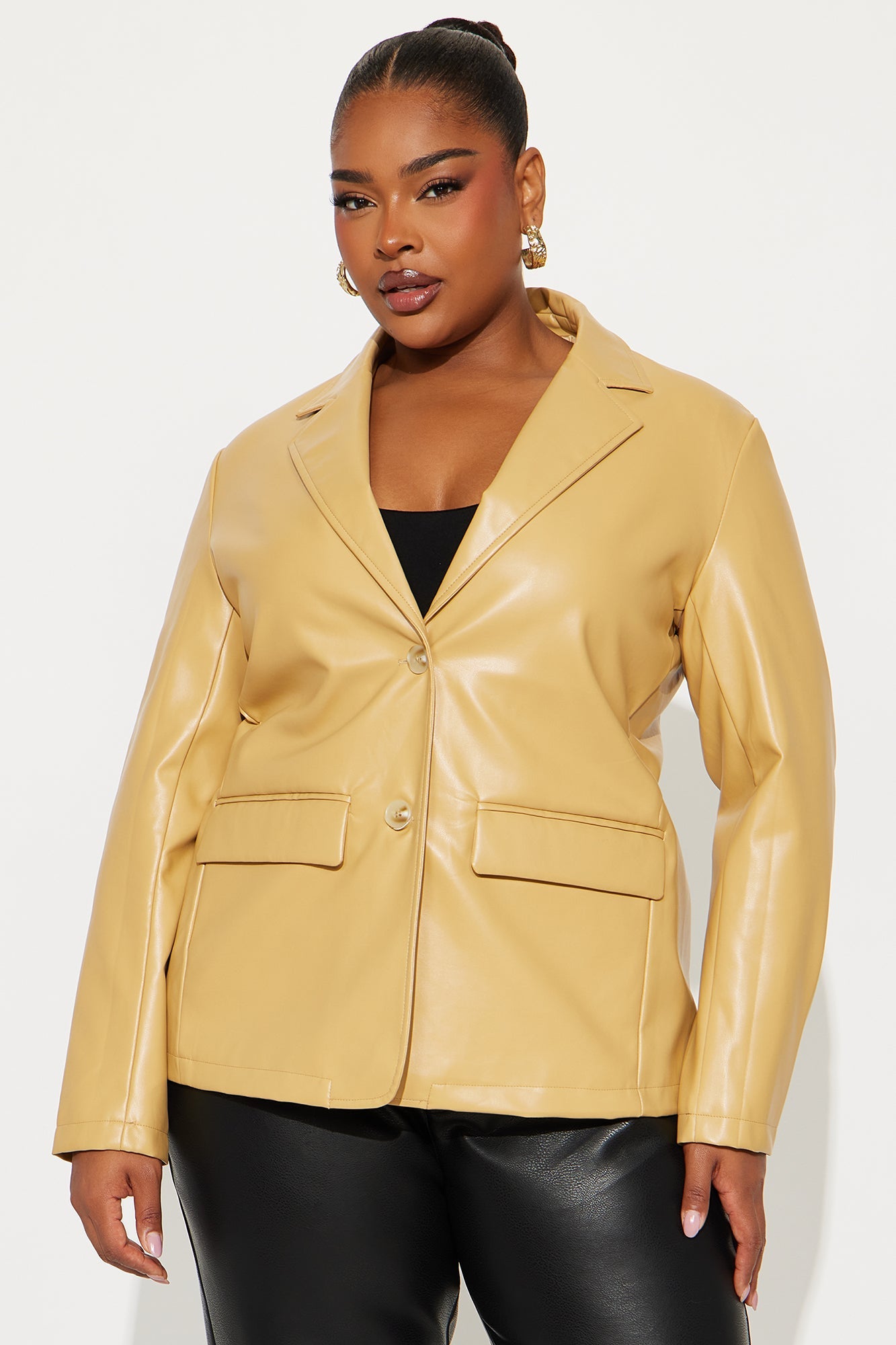 Paige Faux Leather Blazer - Mustard