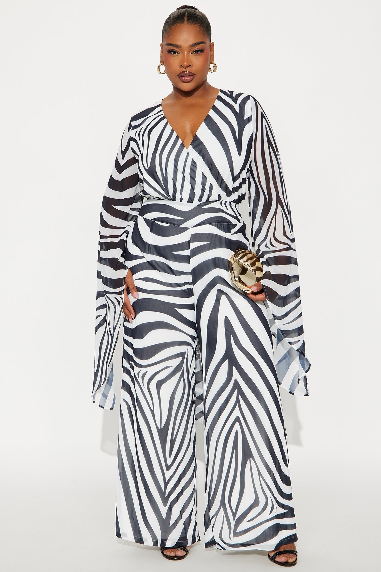 Mya Zebra Printed Wide Leg Jumpsuit - Black/White