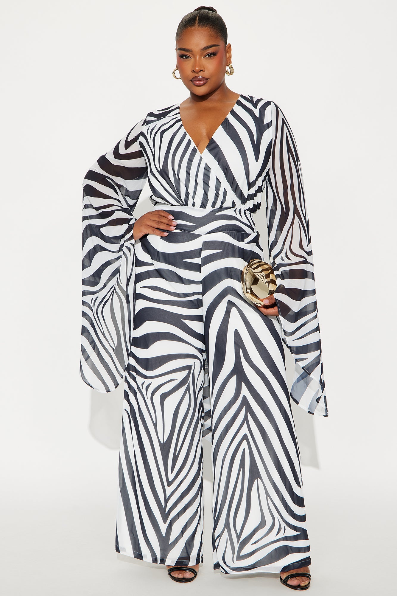 Mya Zebra Printed Wide Leg Jumpsuit - Black/White