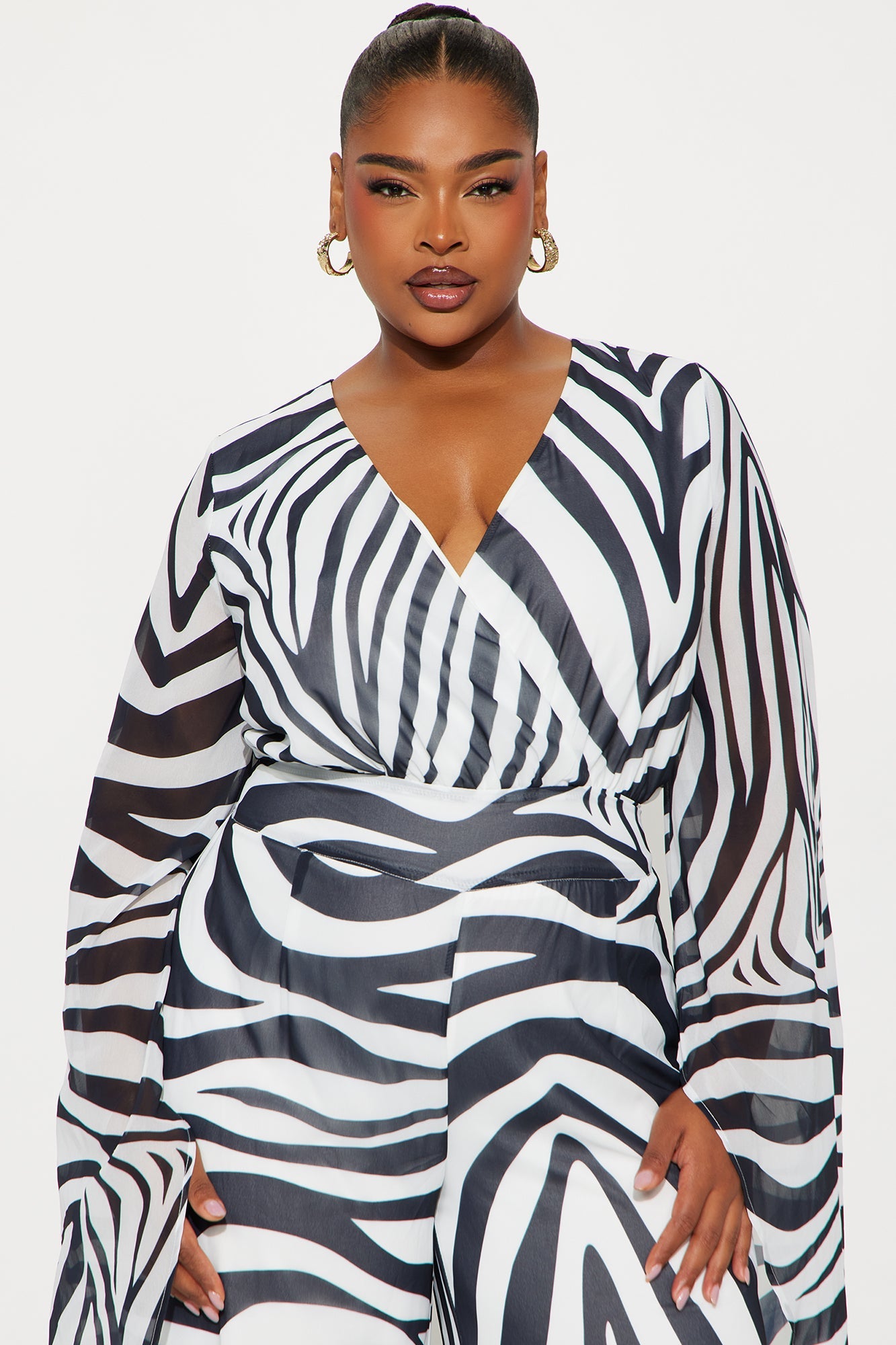 Mya Zebra Printed Wide Leg Jumpsuit - Black/White