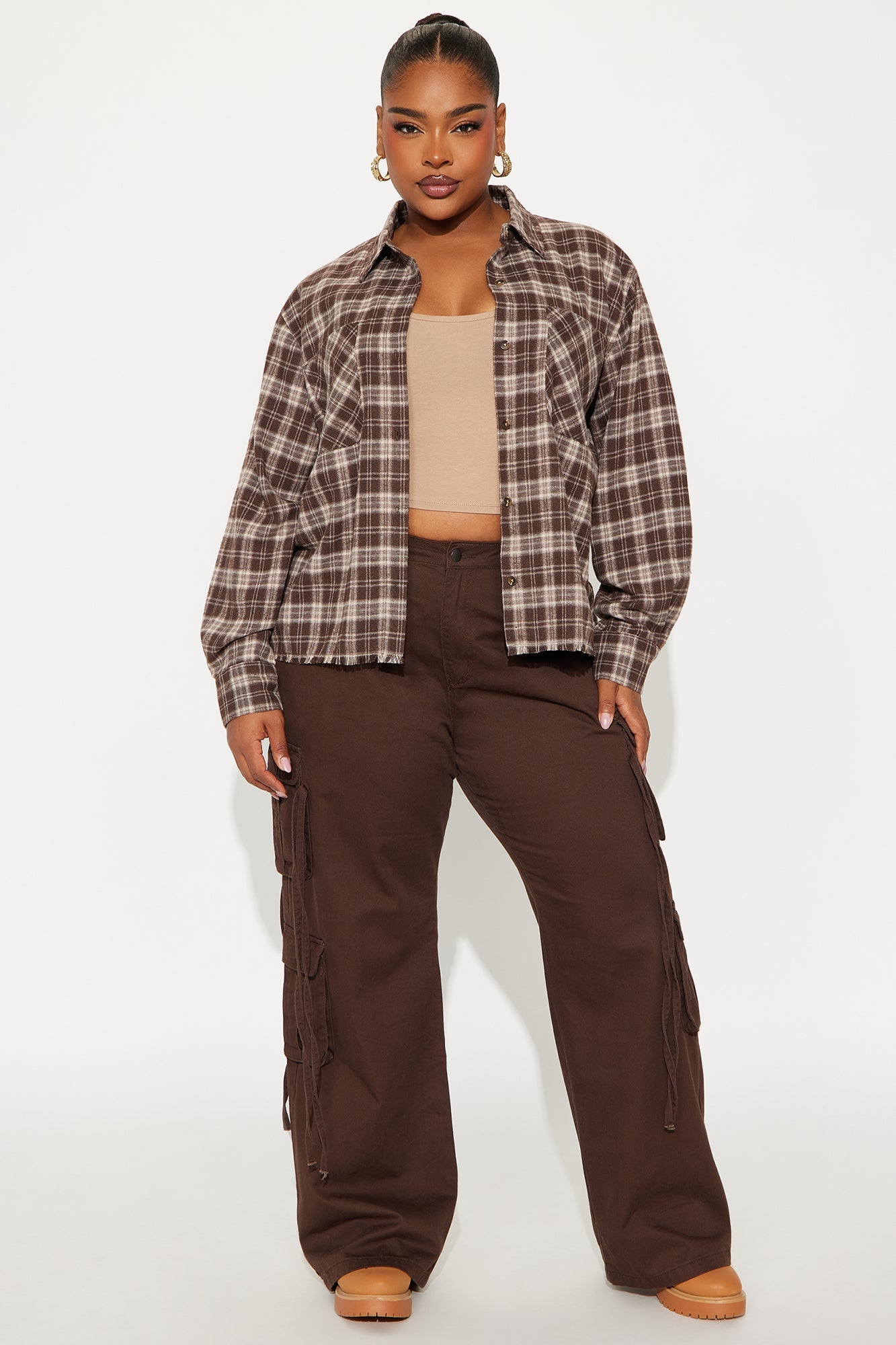 Downtown Drive Plaid Flannel Shirt - Brown/combo