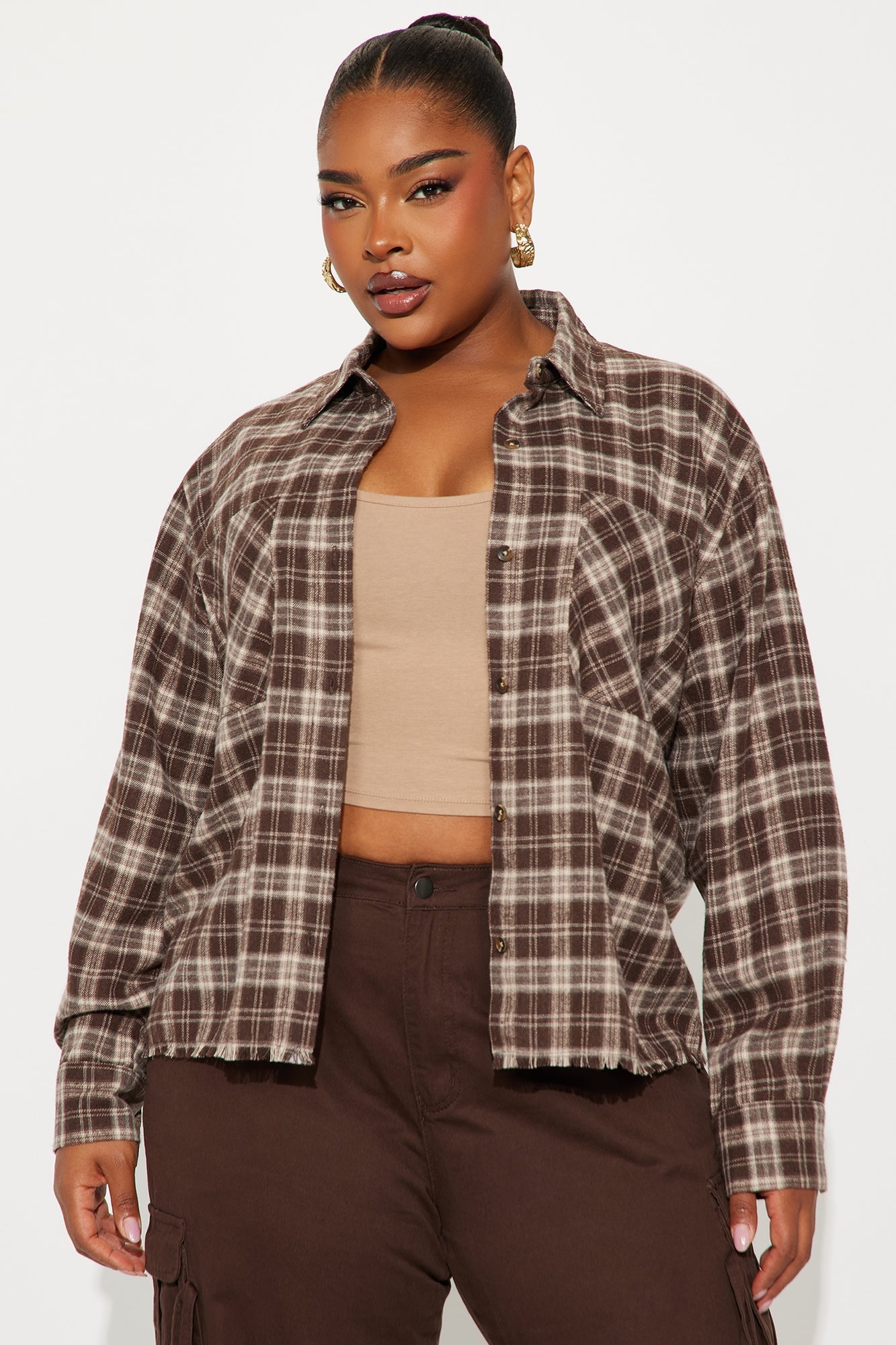 Downtown Drive Plaid Flannel Shirt - Brown/combo
