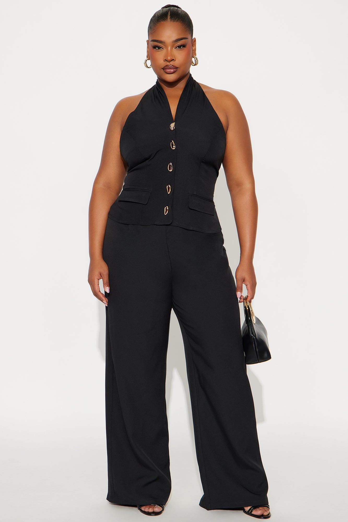 Happy Hour Halter Wide Leg Jumpsuit - Black
