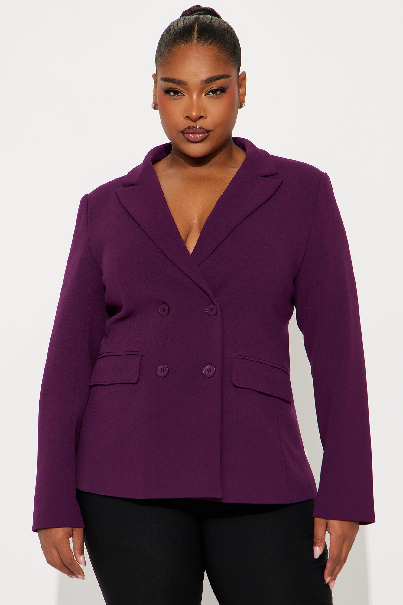 Goal Getter Double Breasted Blazer - Plum