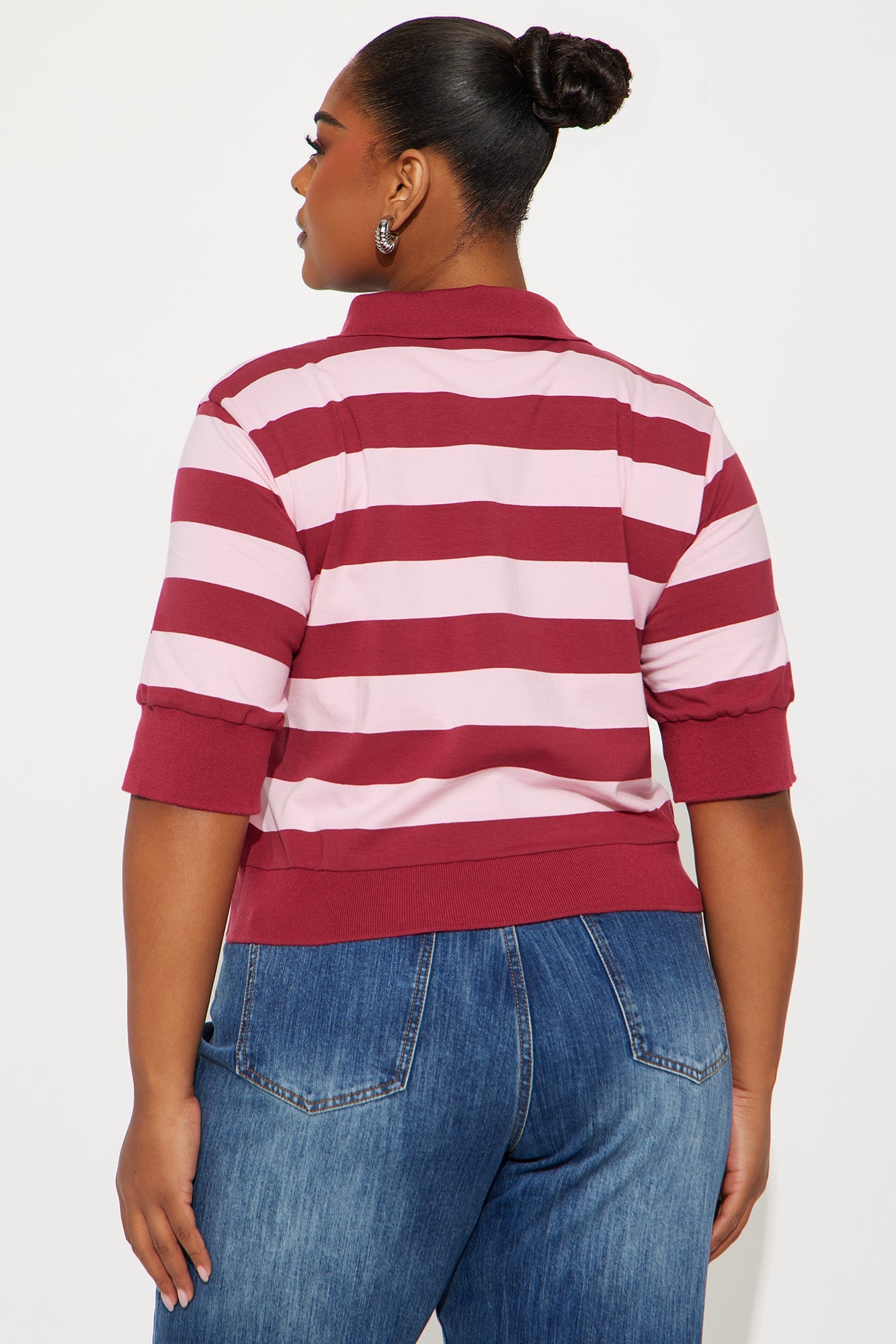 Kiko Short Sleeve Striped Polo Top - Burgundy/combo