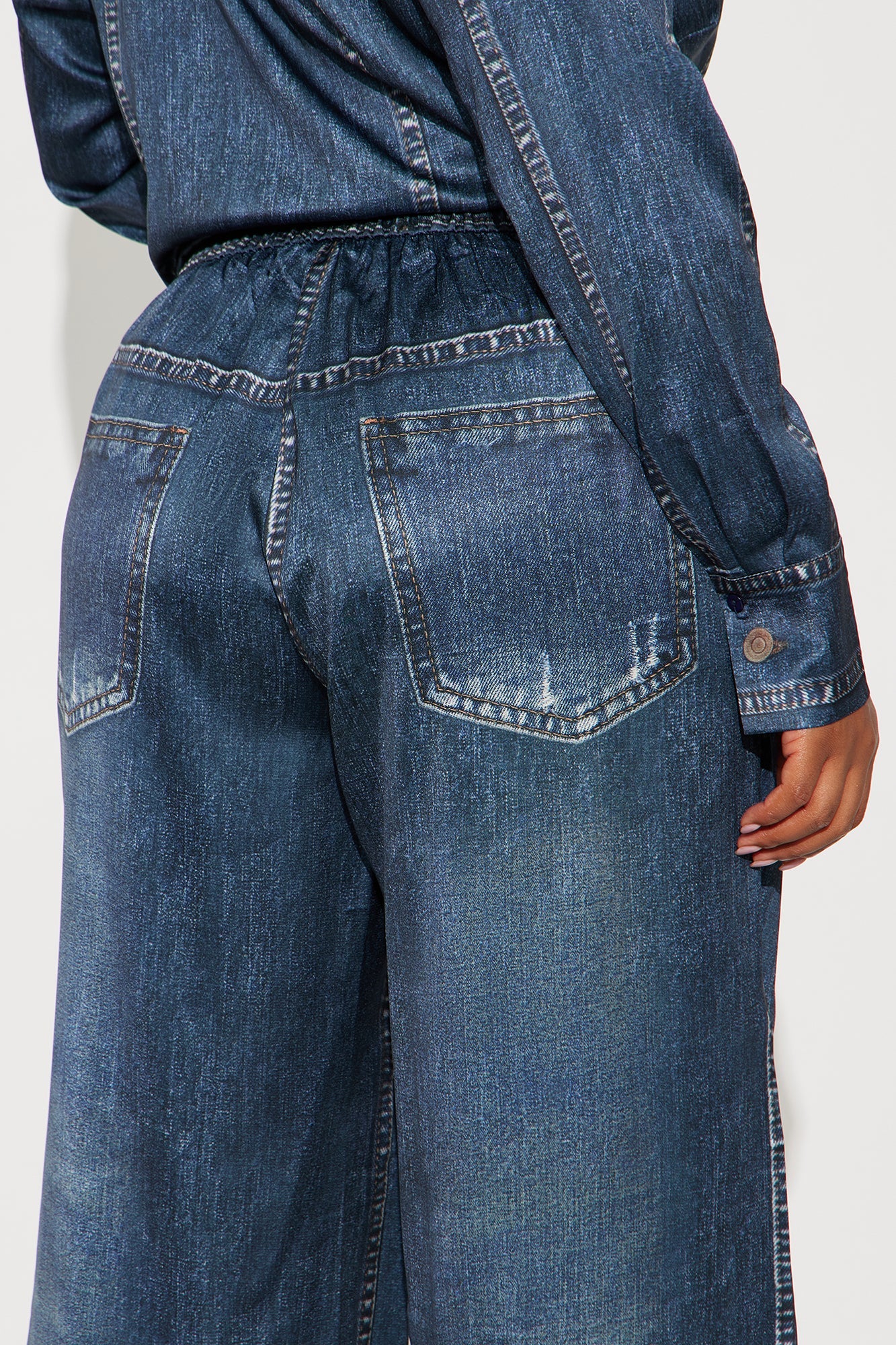 Denim Muse Satin Pant Set - Denim