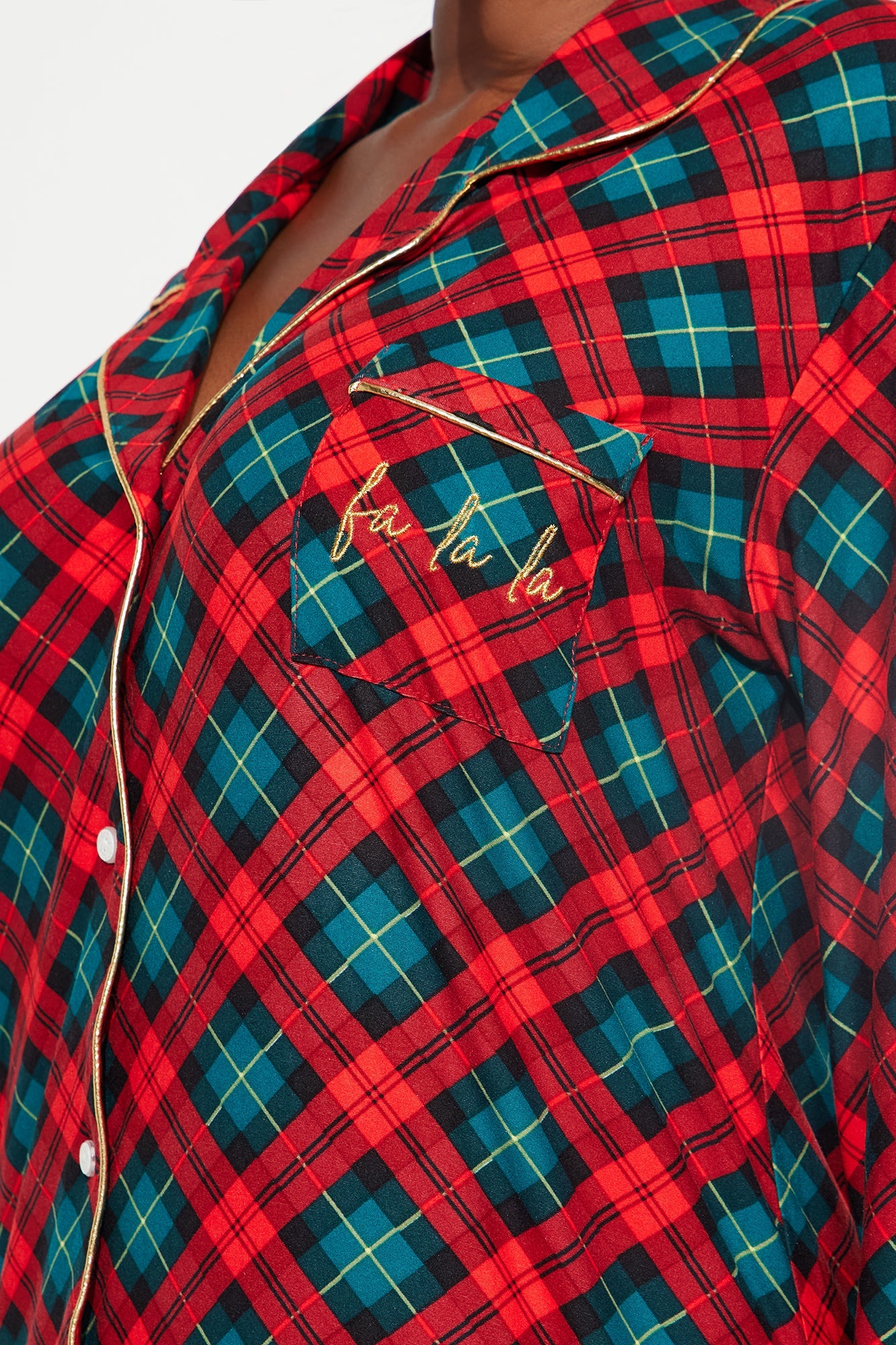 FaLaLa Embroidered Glitter Long Sleeve PJ Sleep Shirt - Red/combo