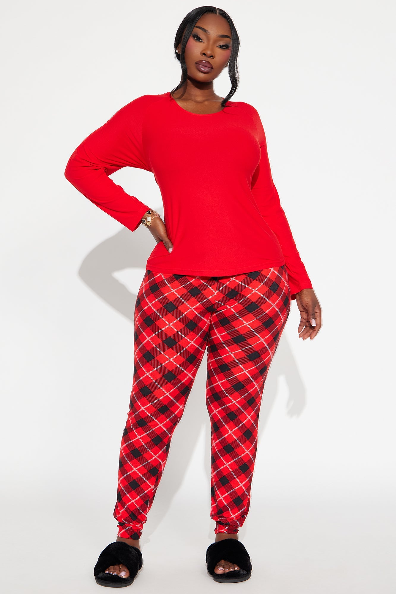 Holiday Time Matching Family Long Sleeve PJ Jogger Set - Red/Black