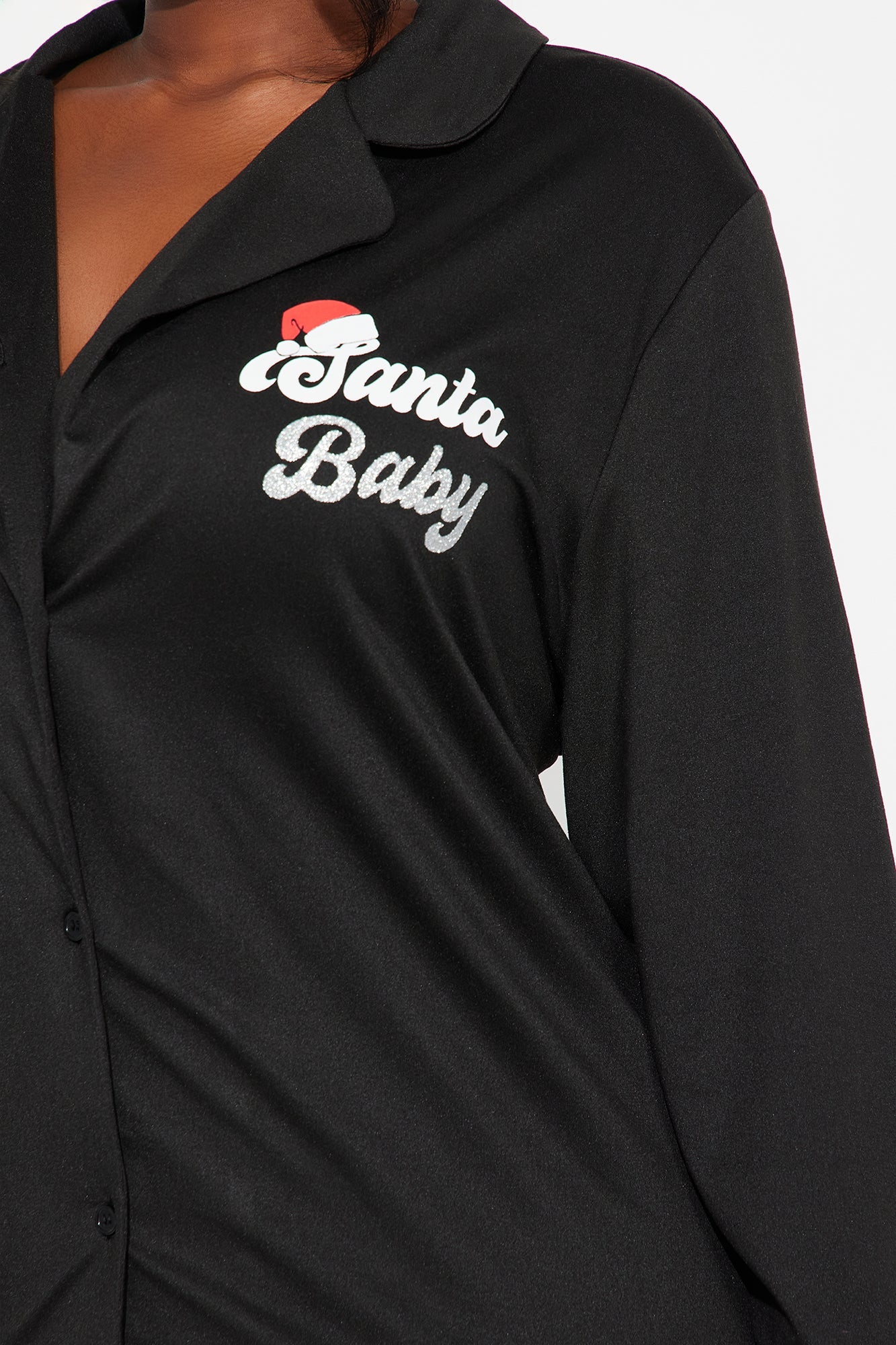 Santa Baby Long Sleeve PJ Sleep Shirt - Black/White