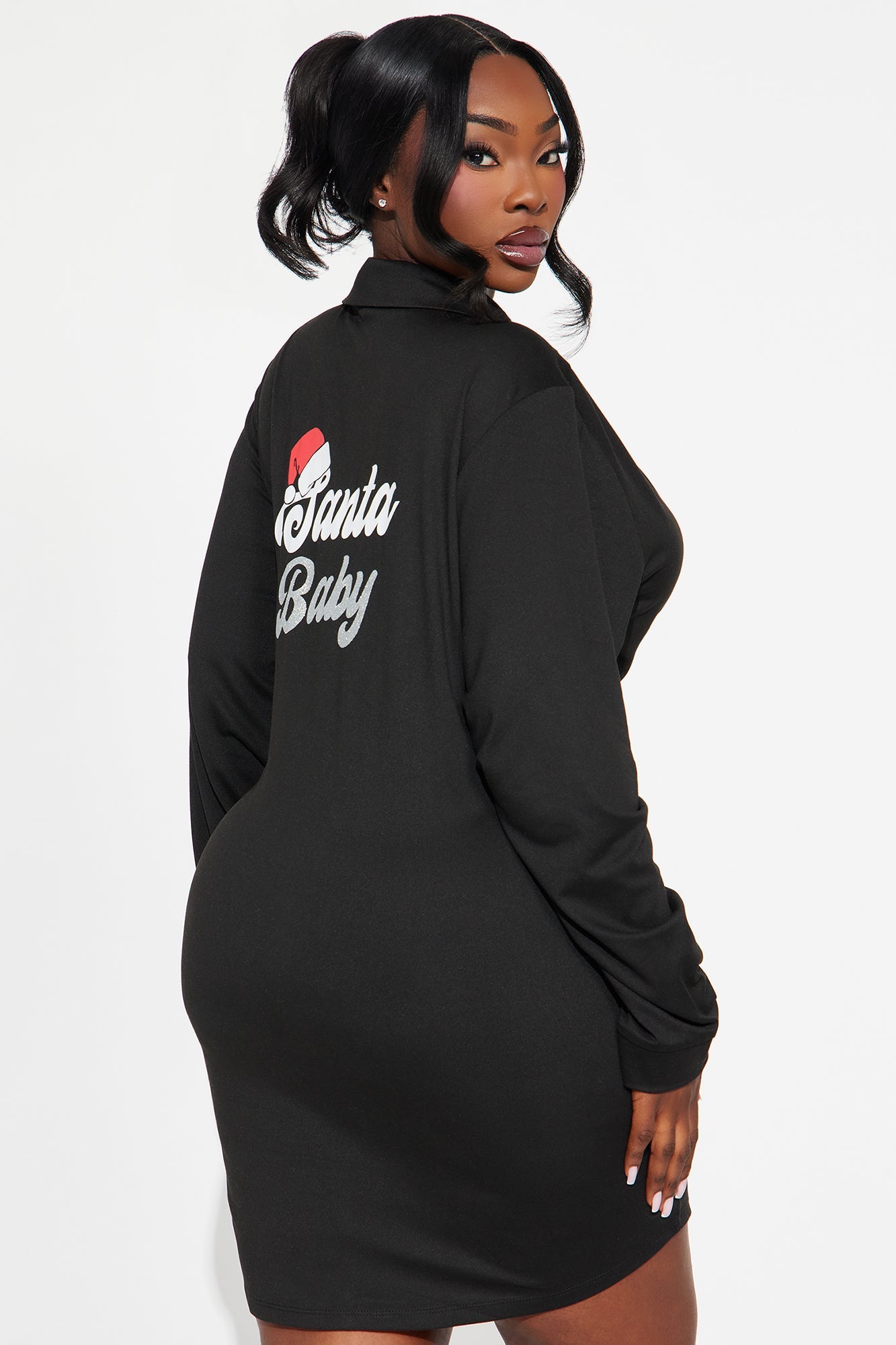 Santa Baby Long Sleeve PJ Sleep Shirt - Black/White