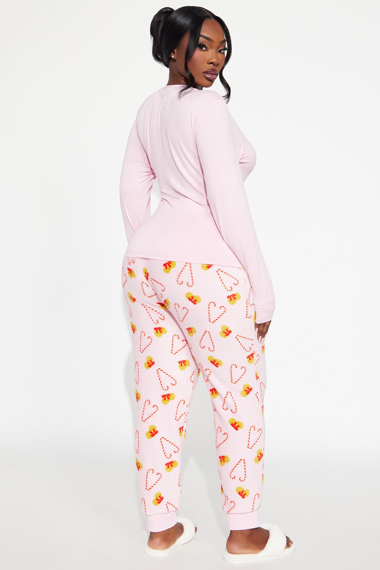 Jingle Bells Long Sleeve Plush PJ Jogger Set - Pink