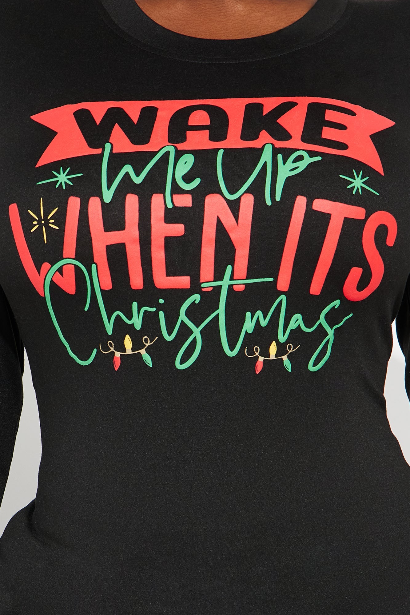 Wake Me Up On Christmas Matching Family Long Sleeve Plush PJ Jogger Set - Black/combo