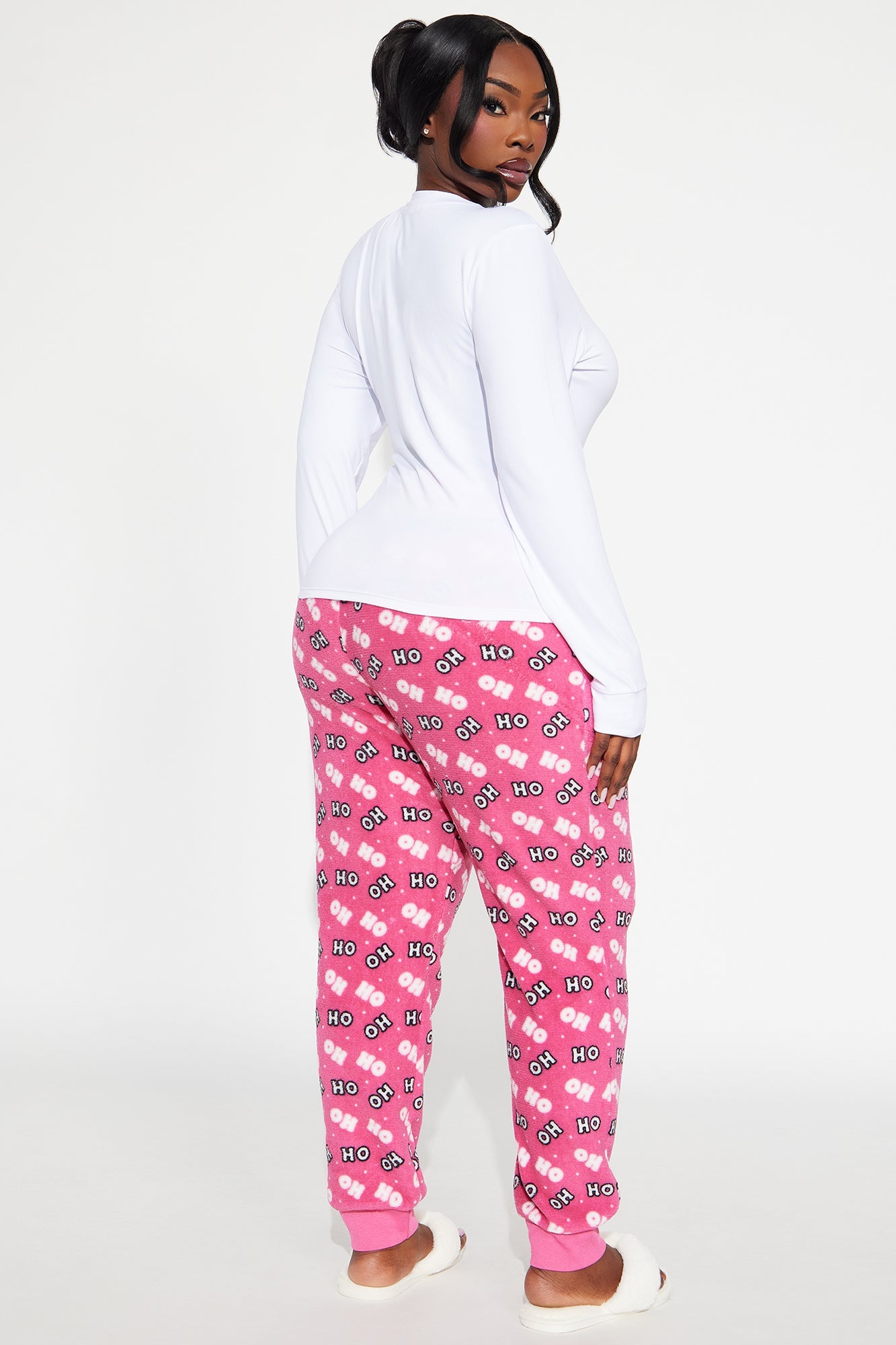 Hos In The House Long Sleeve PJ Jogger Set - White/Pink