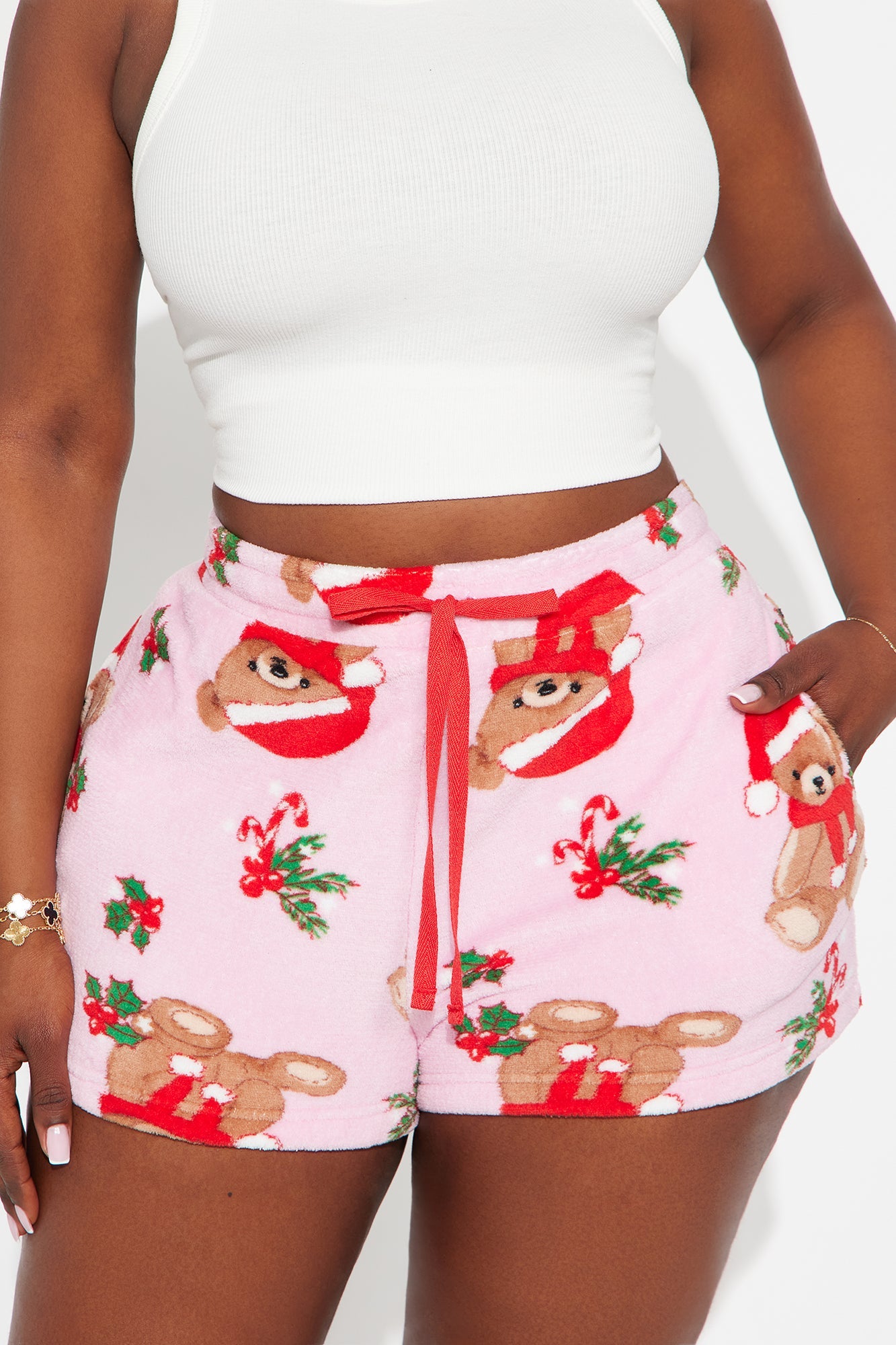 Teddy Bear Season Plush PJ Shorts - Pink